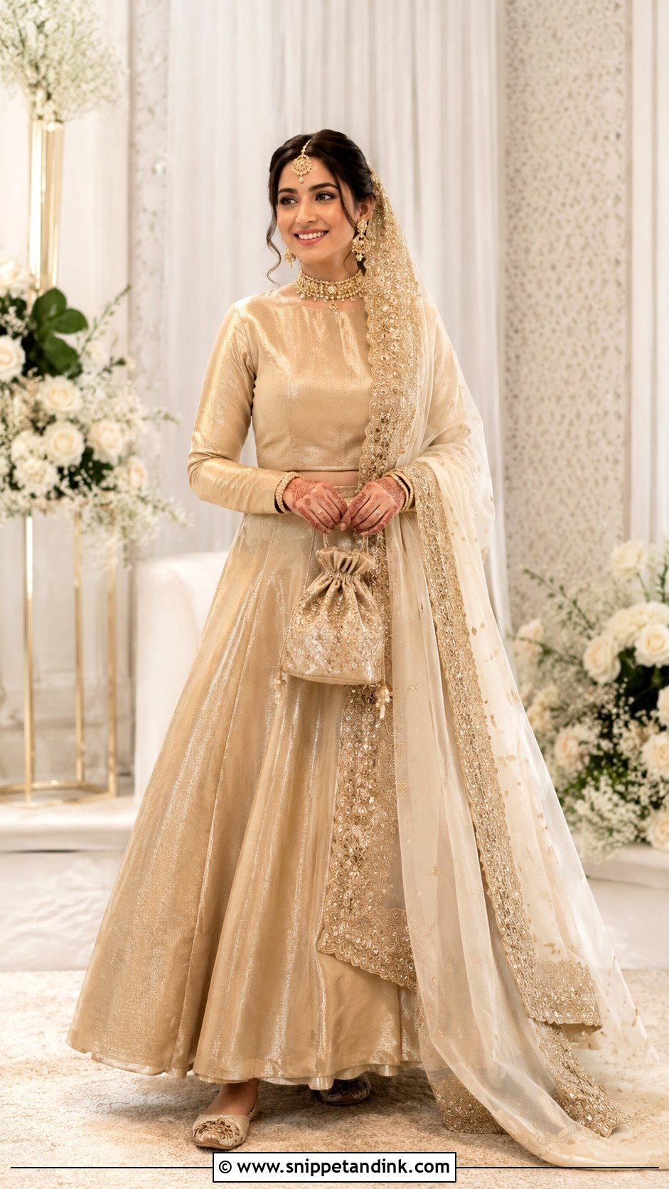 Gold Tissue Lehenga Nikkah Dress - Snippet and Ink - 20 Nikkah Wedding Dress Ideas