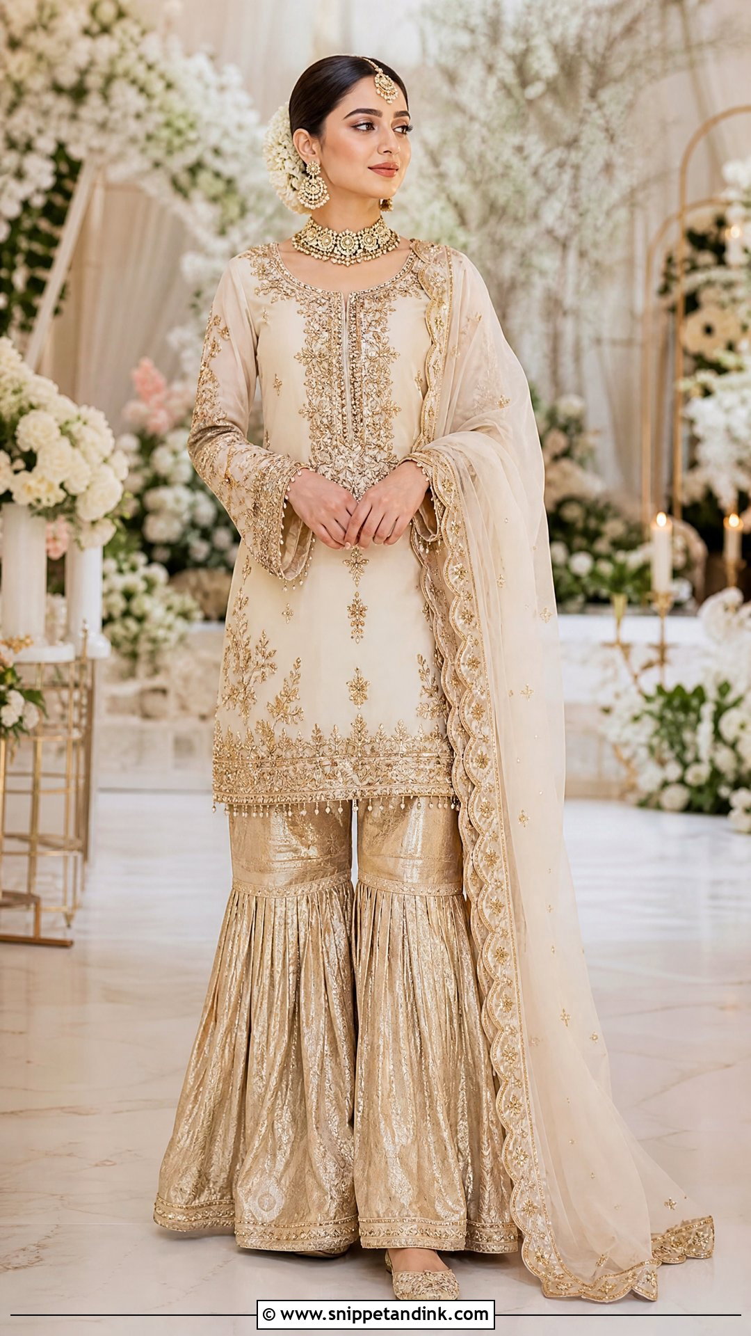 Gold Tissue Nikkah Garara With Ivory Kurti - Snippet and Ink - 20 Nikkah Garara Ideas