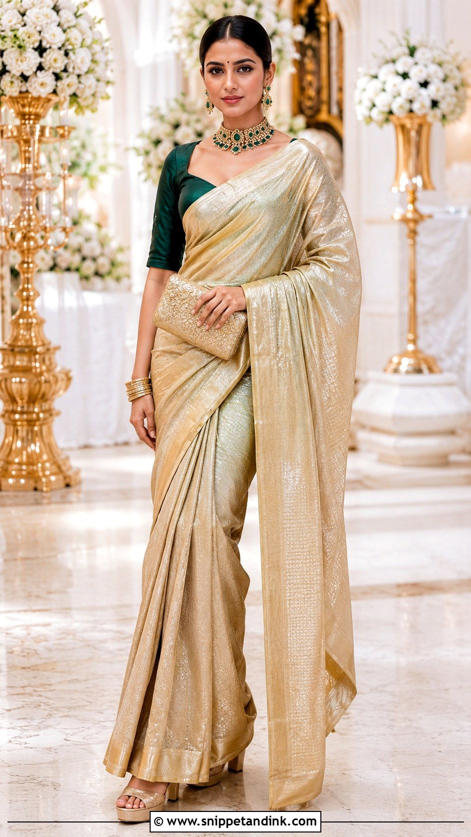 Gold Tissue Saree Bhabhi Look - Snippet and Ink - 20 Bhabhi Look in Wedding Ideas