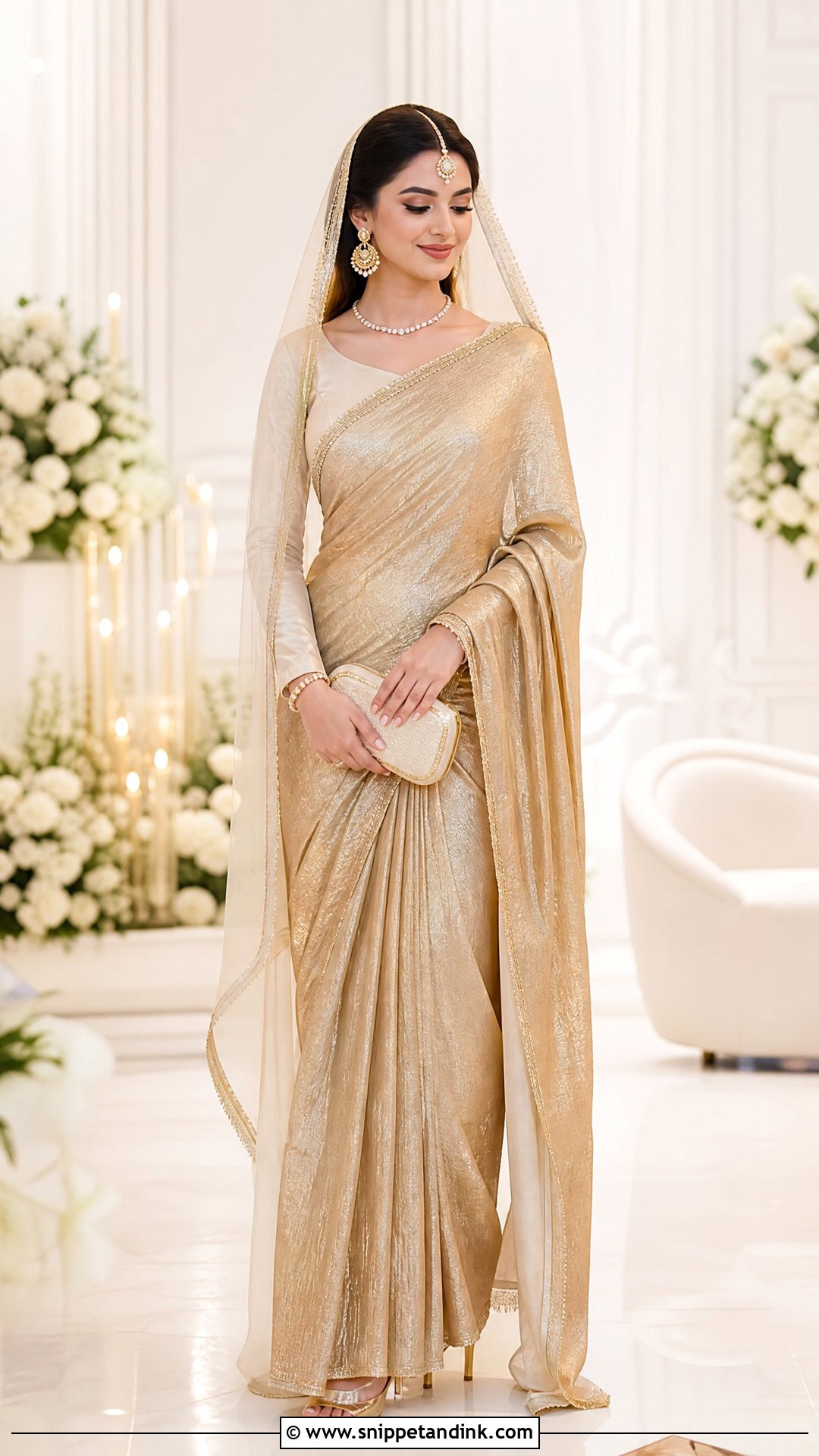 Gold Tissue Saree Nikkah Bride Outfit - Snippet and Ink - 20 Nikkah Bride Outfit Ideas