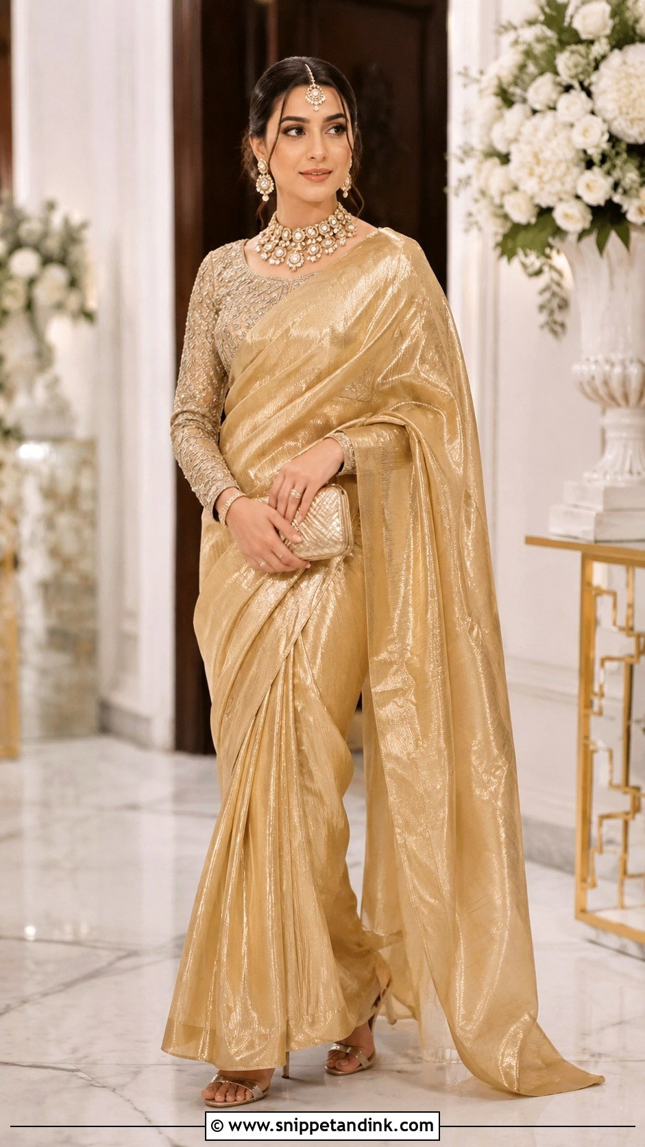 Gold Tissue Saree Outfit - Snippet and Ink - 30 Pakistani Wedding Outfits Sisters