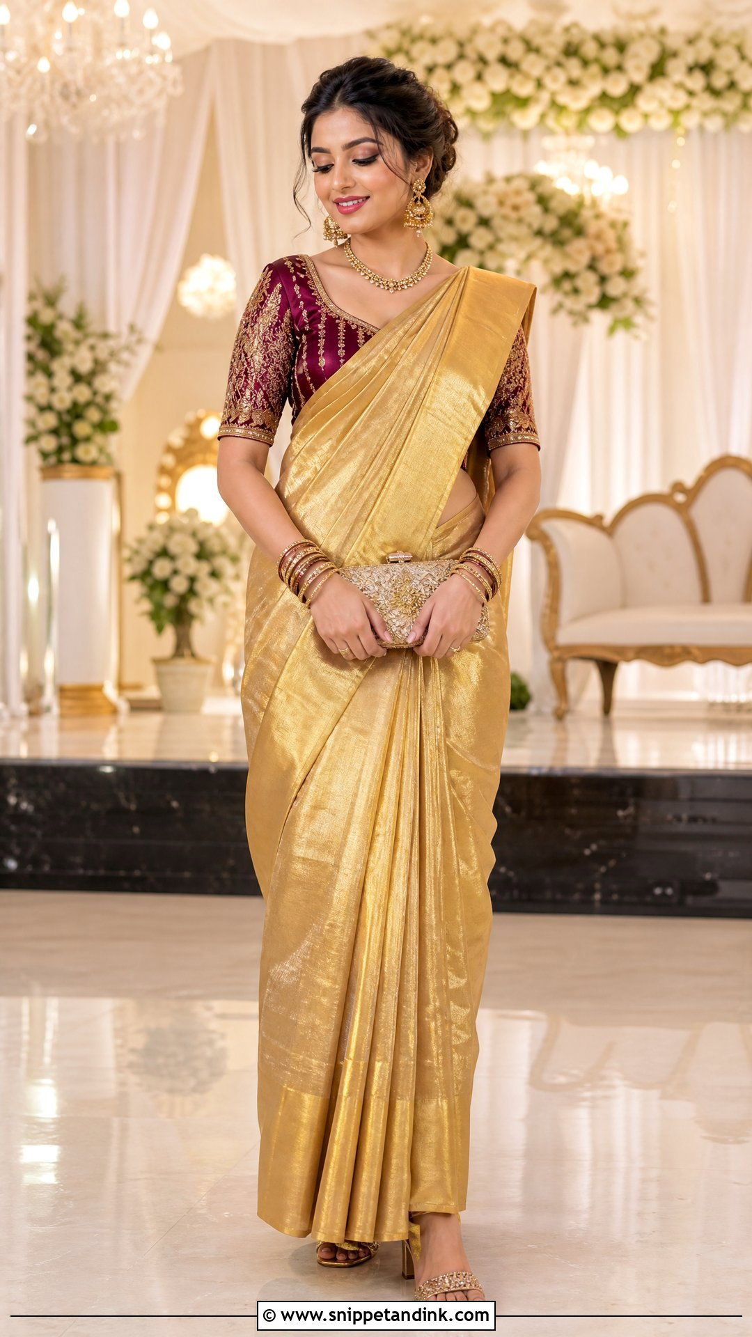 Gold Tissue Saree Ring Ceremony Dress - Snippet and Ink - 25 Ring Ceremony Dress Ideas