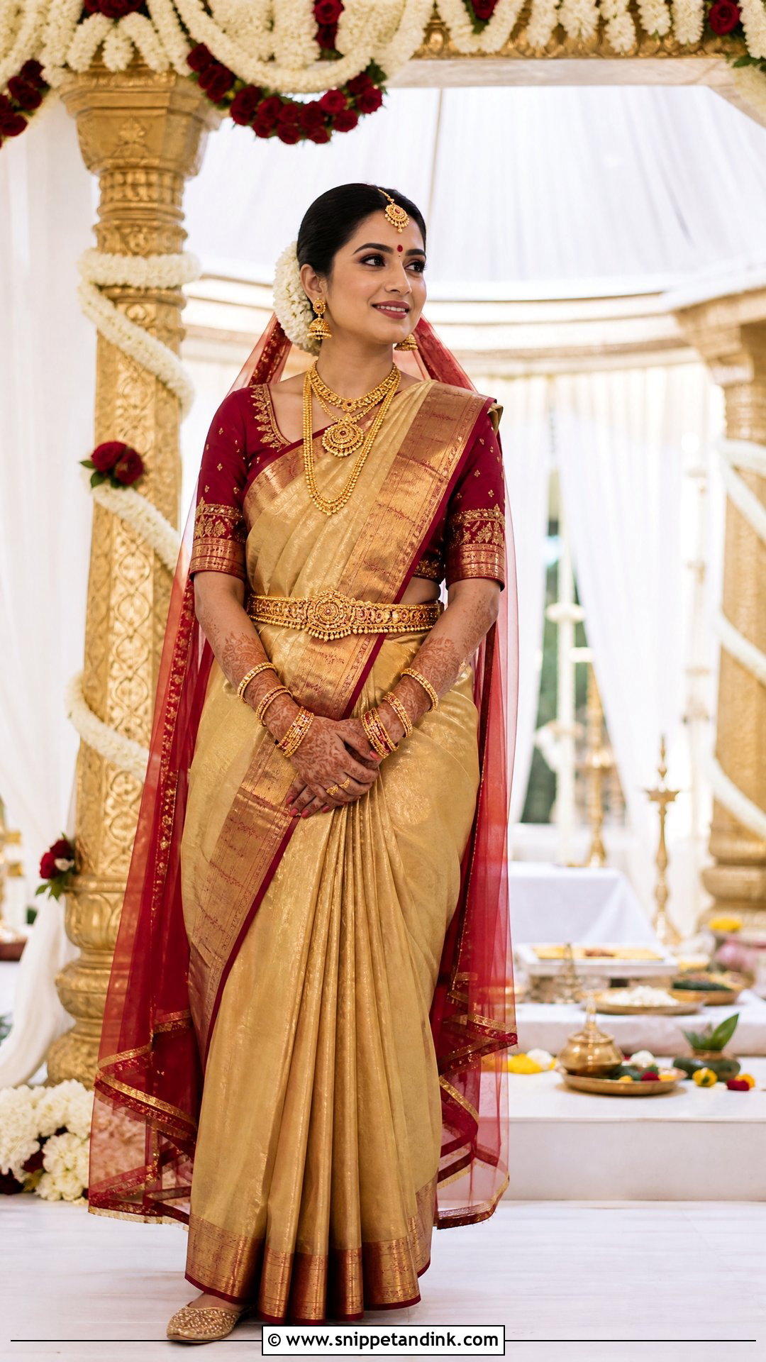 Gold Tissue Saree Vaidik Marriage Dress - Snippet and Ink - 20 Vaidik Marriage Dress Ideas