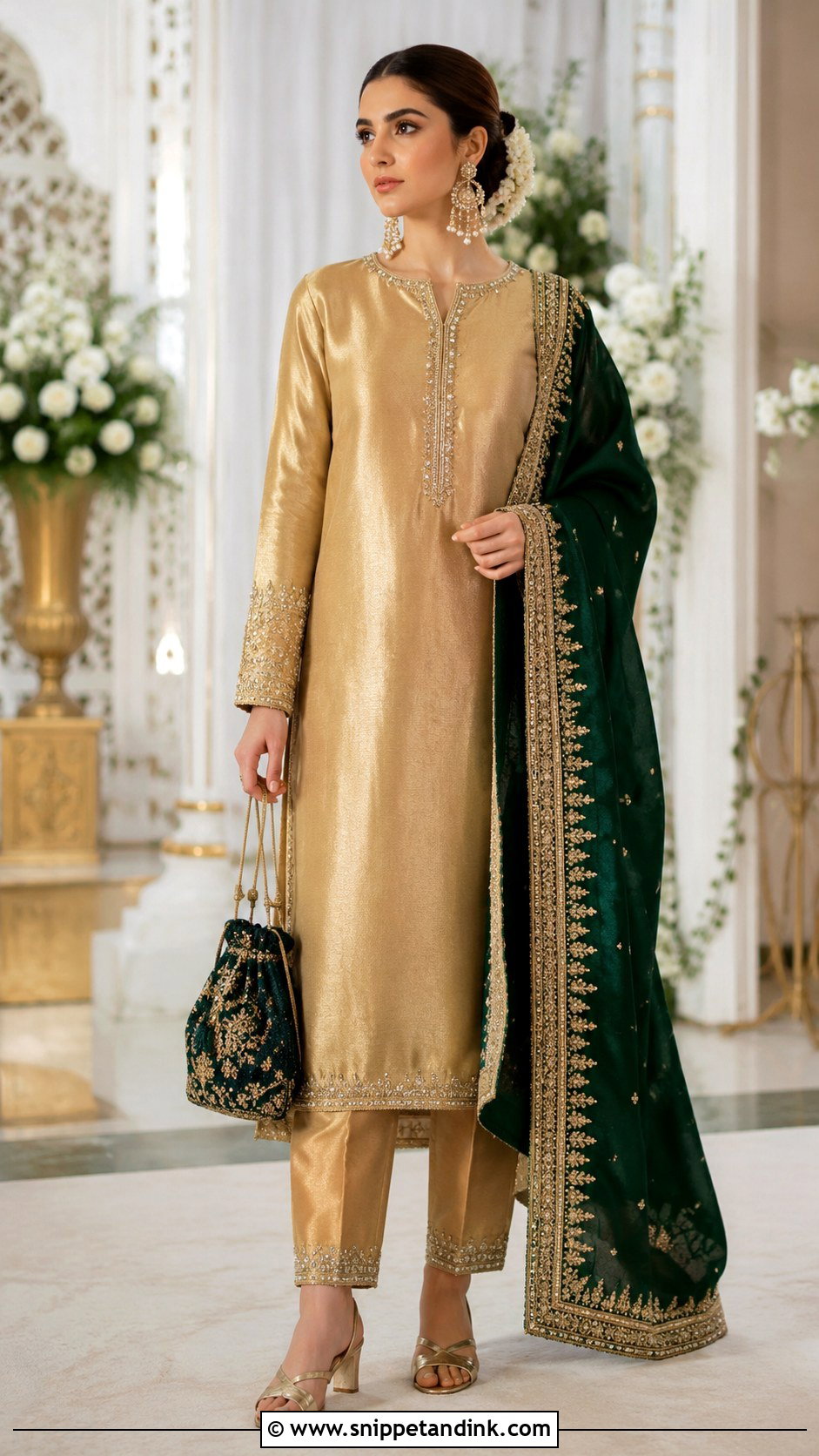 Gold Tissue Silk Kurta Set - Snippet and Ink - 20 Kurta Sets for Women Wedding Ideas