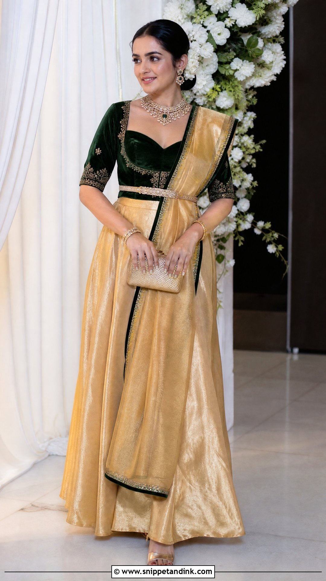 Gold Tissue Silk Thavani - Snippet and Ink - 20 Thavani Styles for Wedding