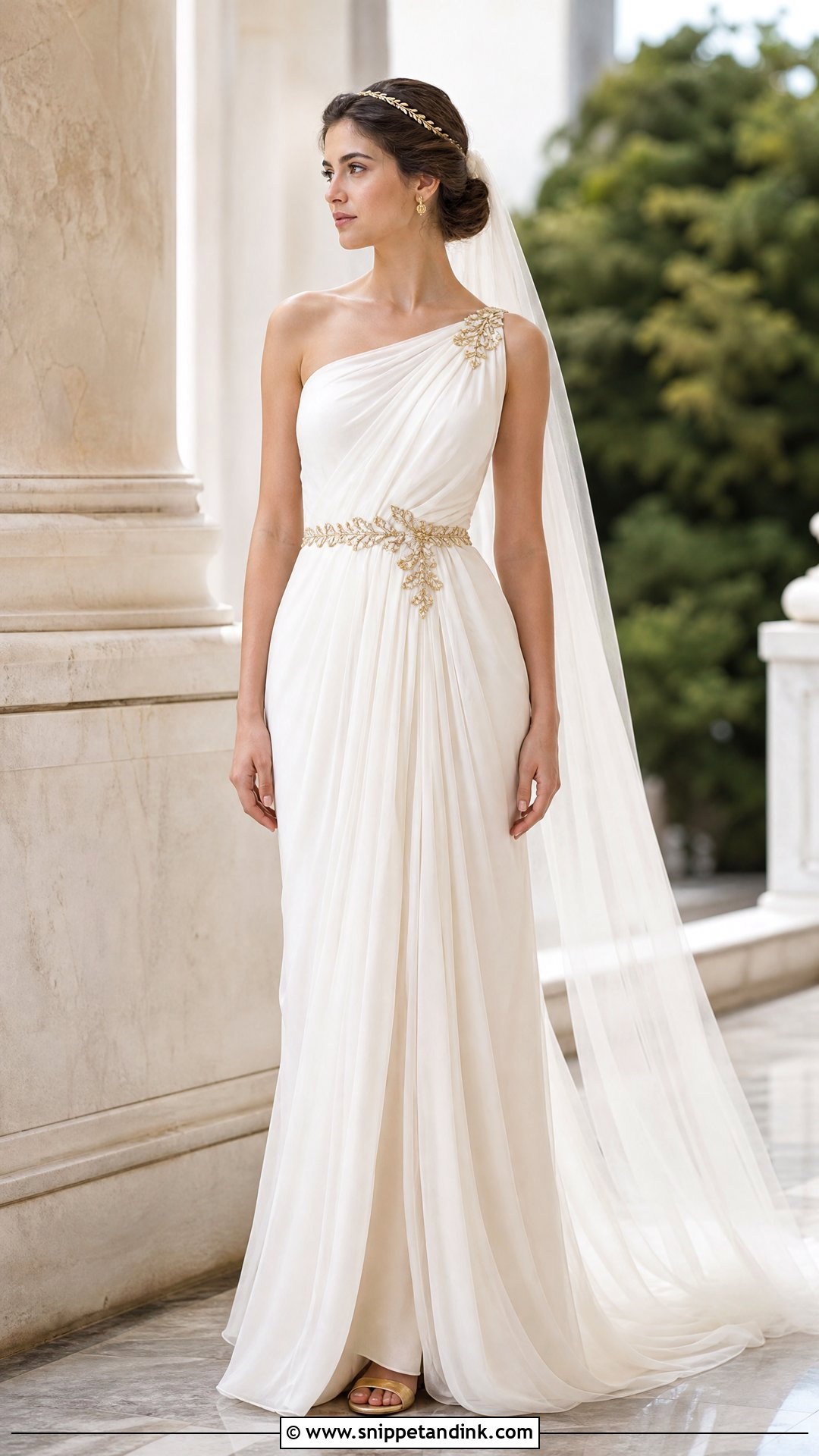 Gold Trim Greek Style Wedding Dress - Snippet and Ink - 25 Greek Style Wedding Dress Ideas