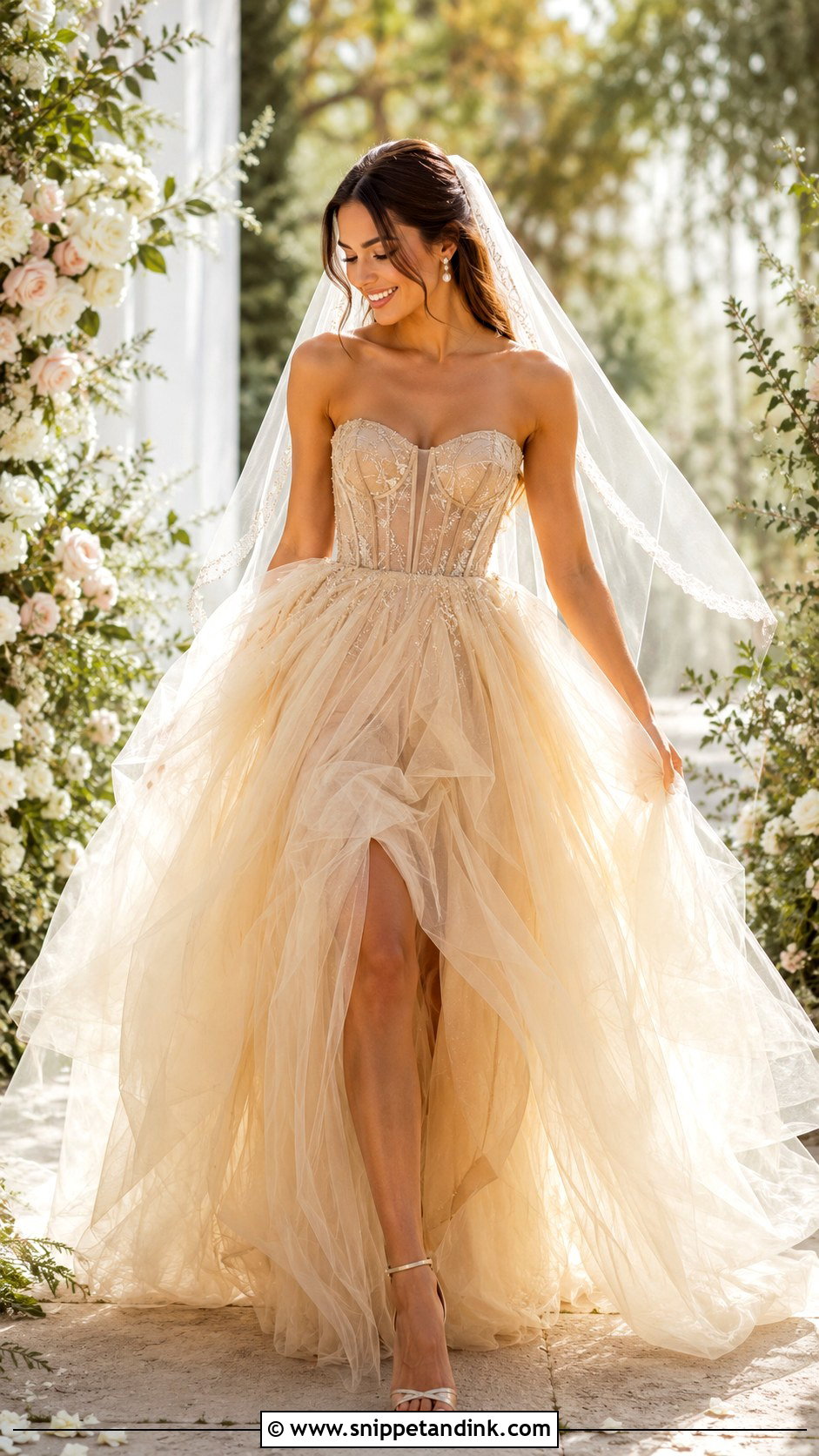 Gold Tulle Wedding Dress - Snippet and Ink - 25 Golden Wedding Dress Ideas