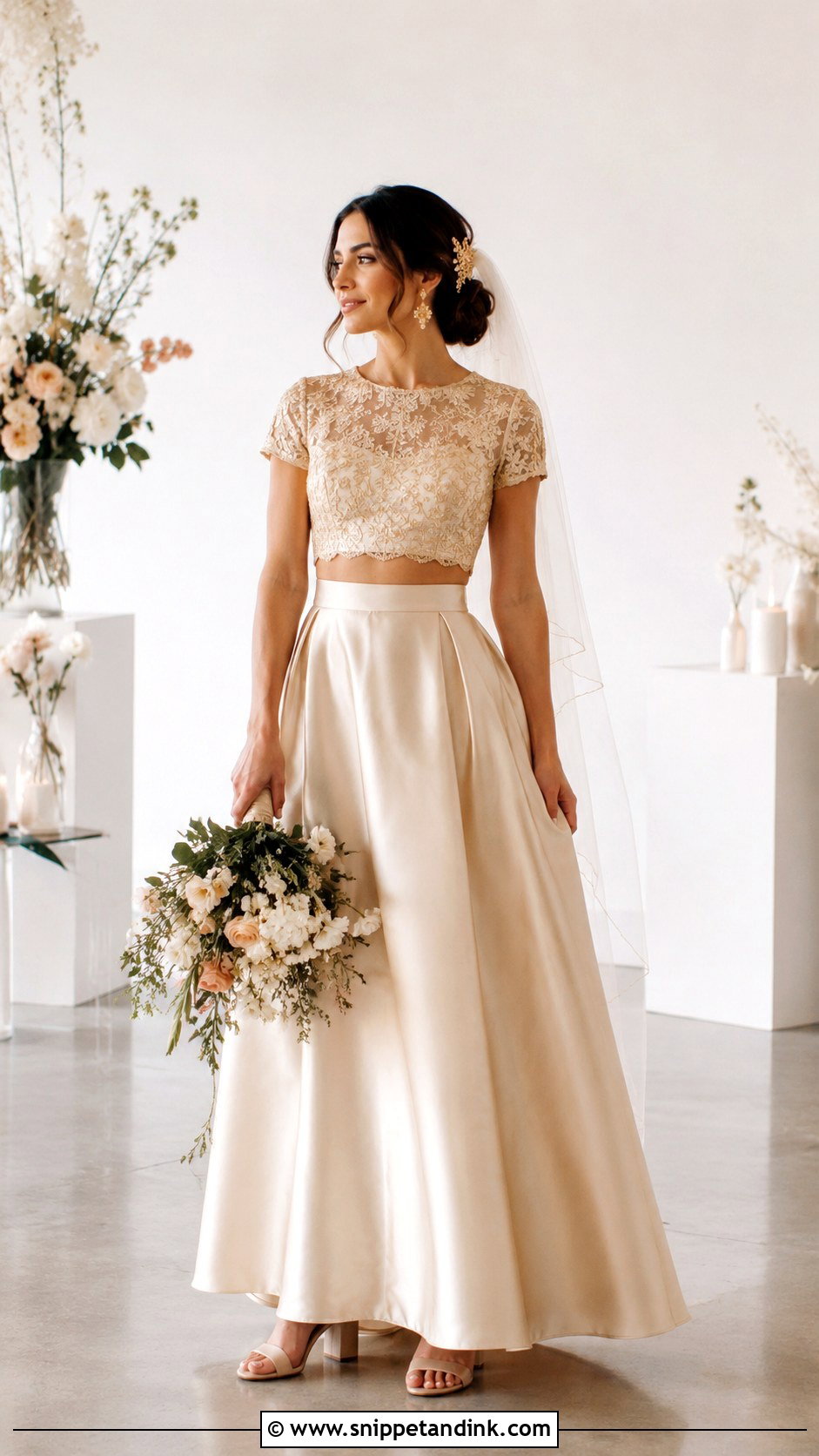 Gold Two Piece Bridal Dress - Snippet and Ink - 20 Gold Bridal Dress Ideas