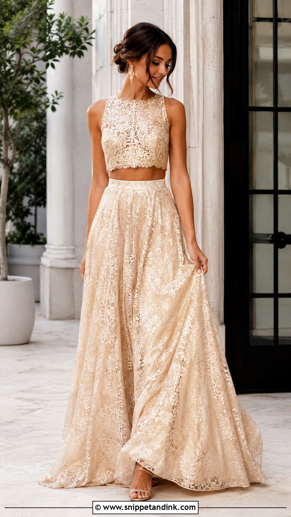 Gold Two Piece Wedding Dress - Snippet and Ink - 25 Golden Wedding Dress Ideas