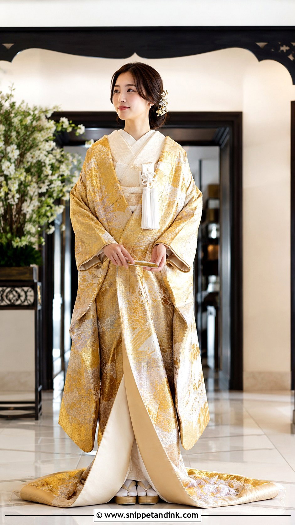 Gold Uchikake Japan Wedding Dress - Snippet and Ink - 25 Japan Wedding Dress Ideas