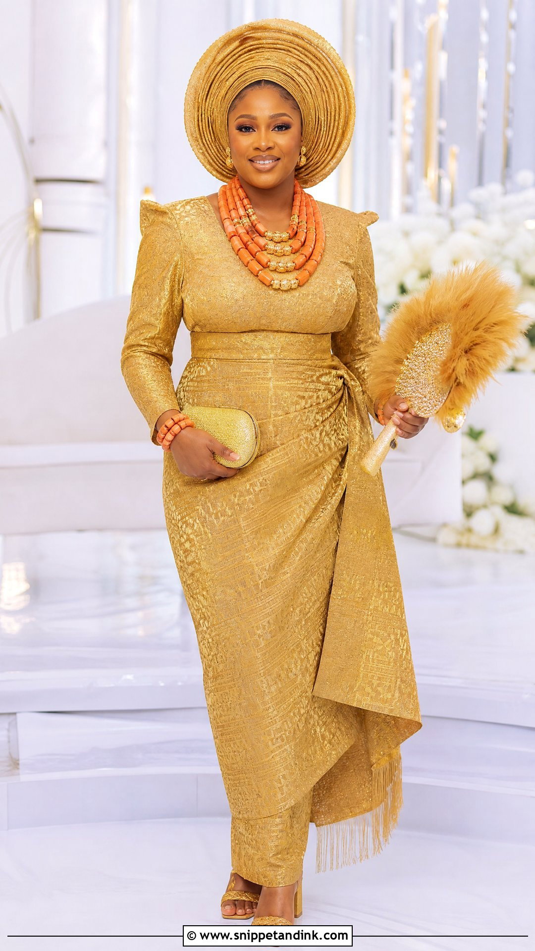 Gold Urhobo Bride Outfit - Snippet and Ink - 20 Urhobo Bride Ideas
