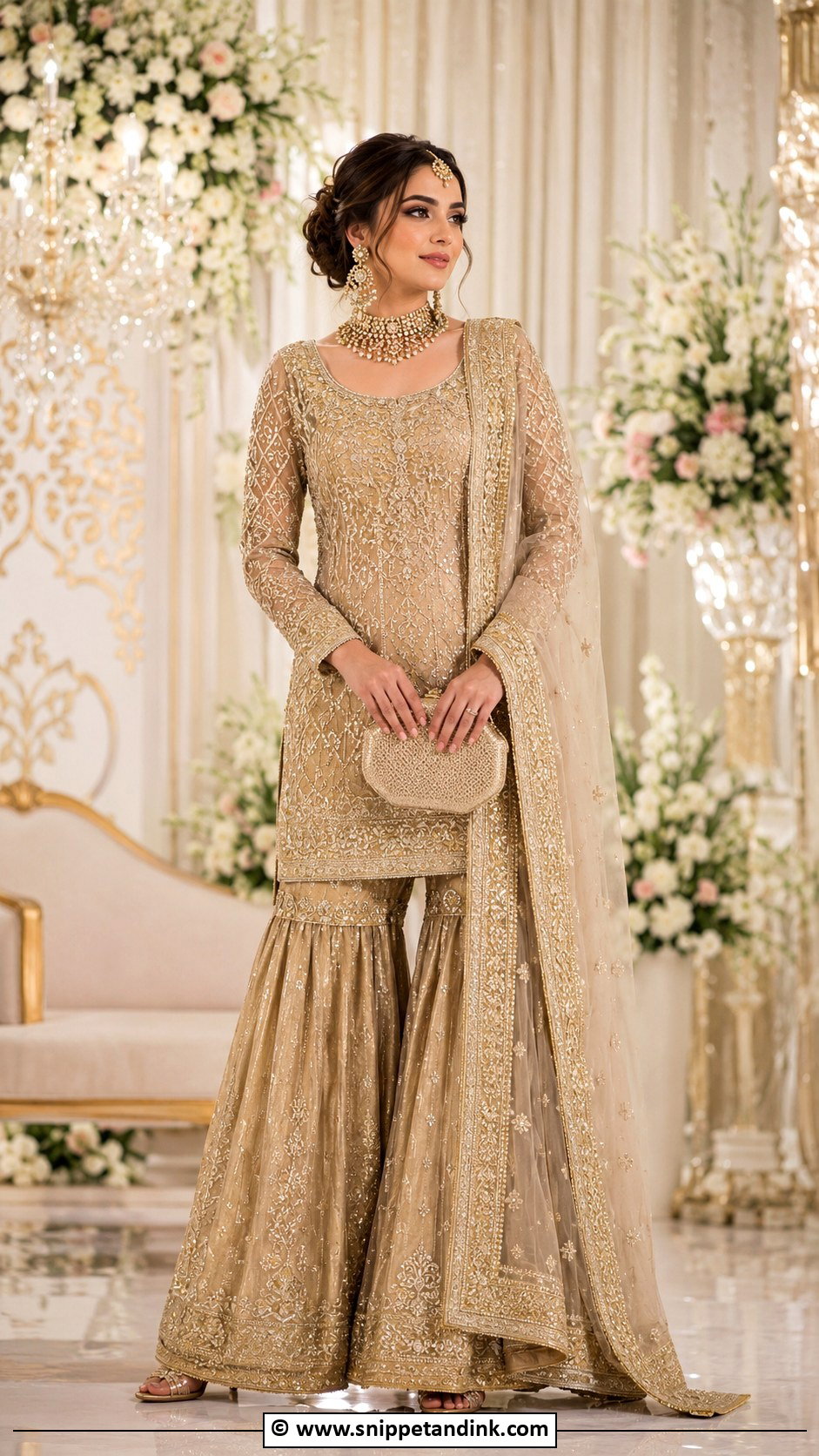 Gold Valima Bridal Gharara - Snippet and Ink - 30 Valima Bridal Dress Pakistan Ideas