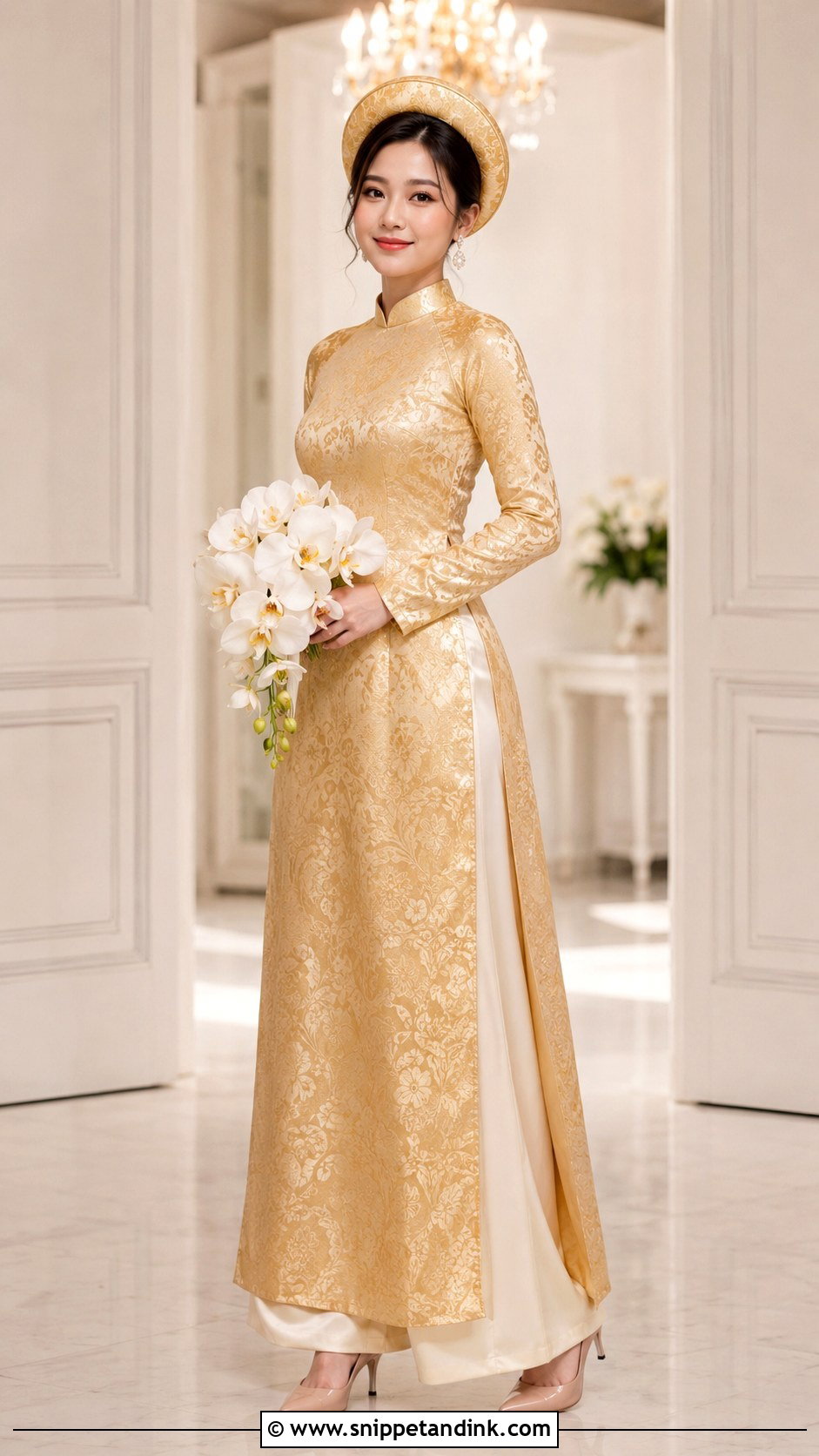 Gold Vietnamese Wedding o Dai - Snippet and Ink - 20 Vietnam Wedding Dress Ideas