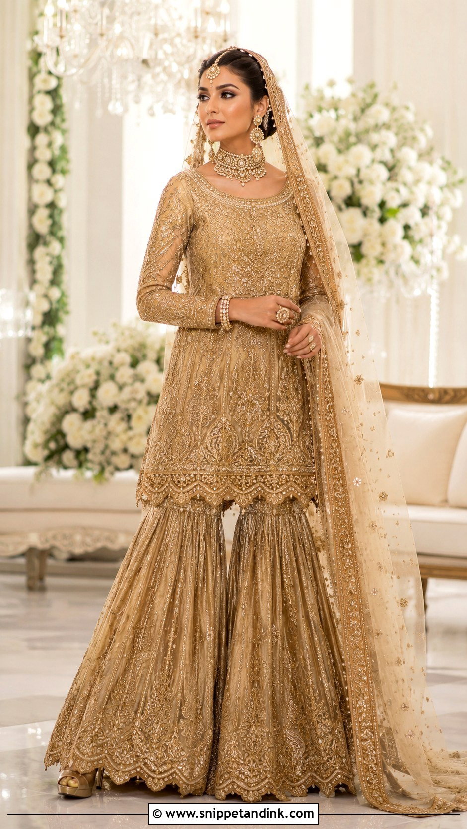 Gold Walima Bridal Farshi Gharara - Snippet and Ink - 25 Walima Bridal Dress Pakistan Ideas