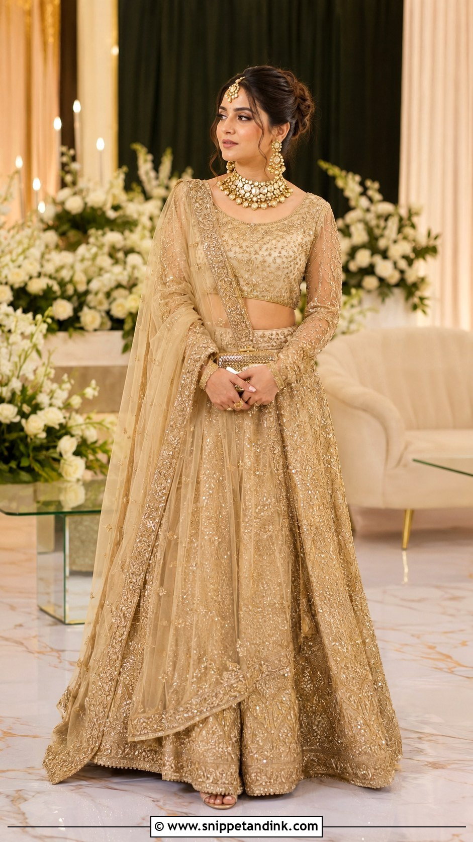 Gold Walima Bridal Lehenga - Snippet and Ink - 30 Walima Bridal Look Ideas