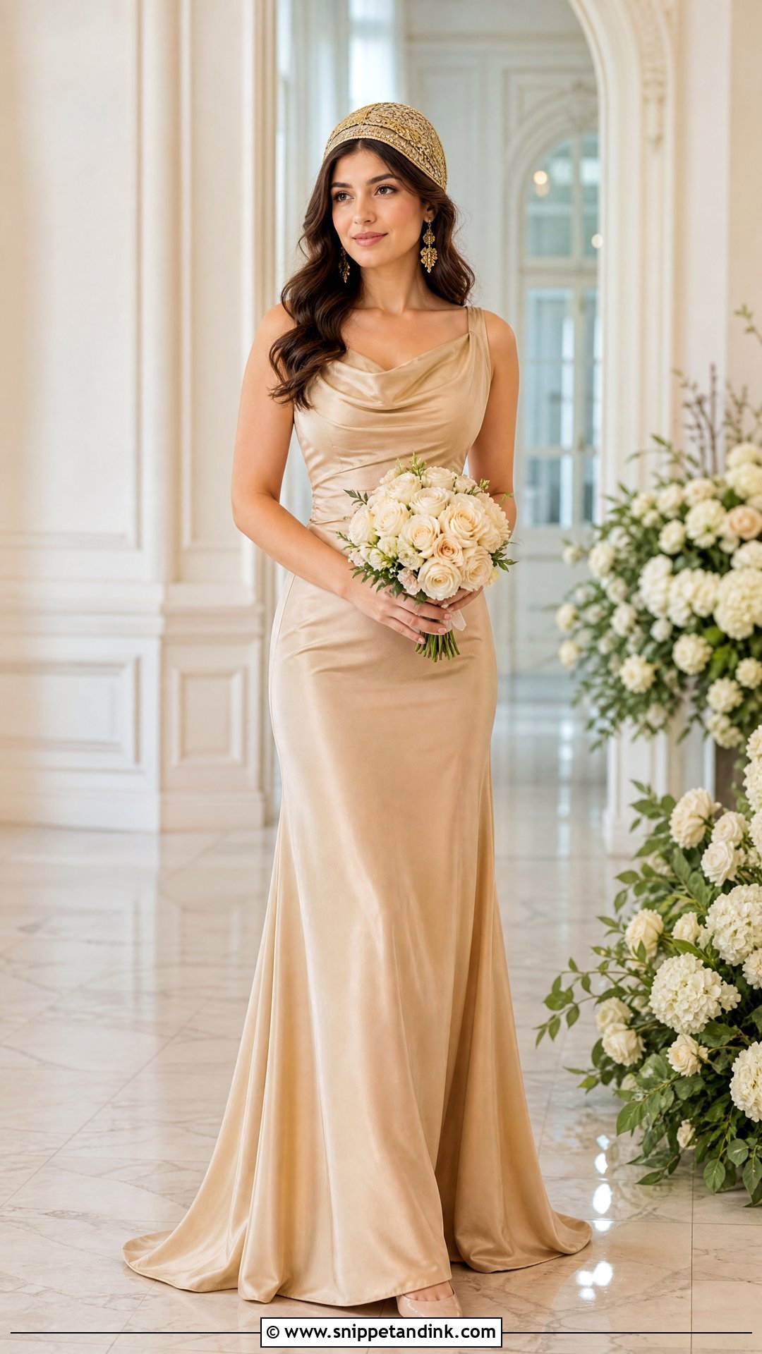 Gold Wedding Cap With Champagne Gown - Snippet and Ink - 20 Wedding Caps Ideas