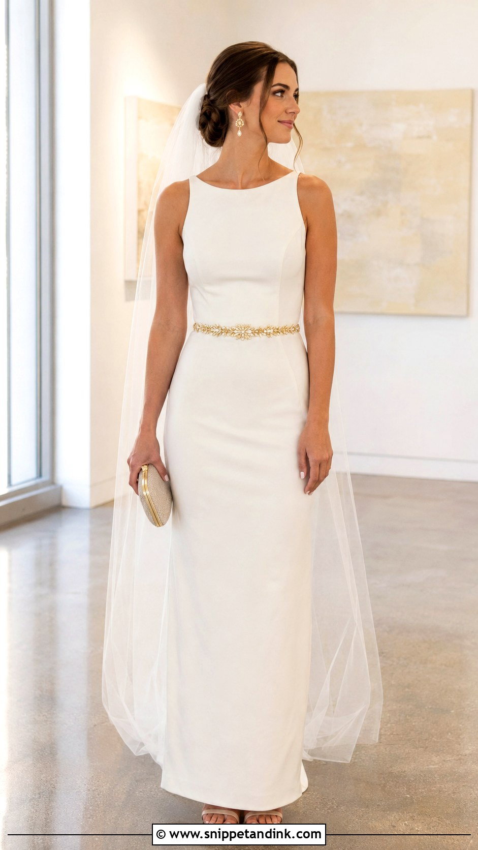 Gold Wedding Dress Belt With Ivory Sheath Gown - Snippet and Ink - 20 Wedding Dress Belt Ideas