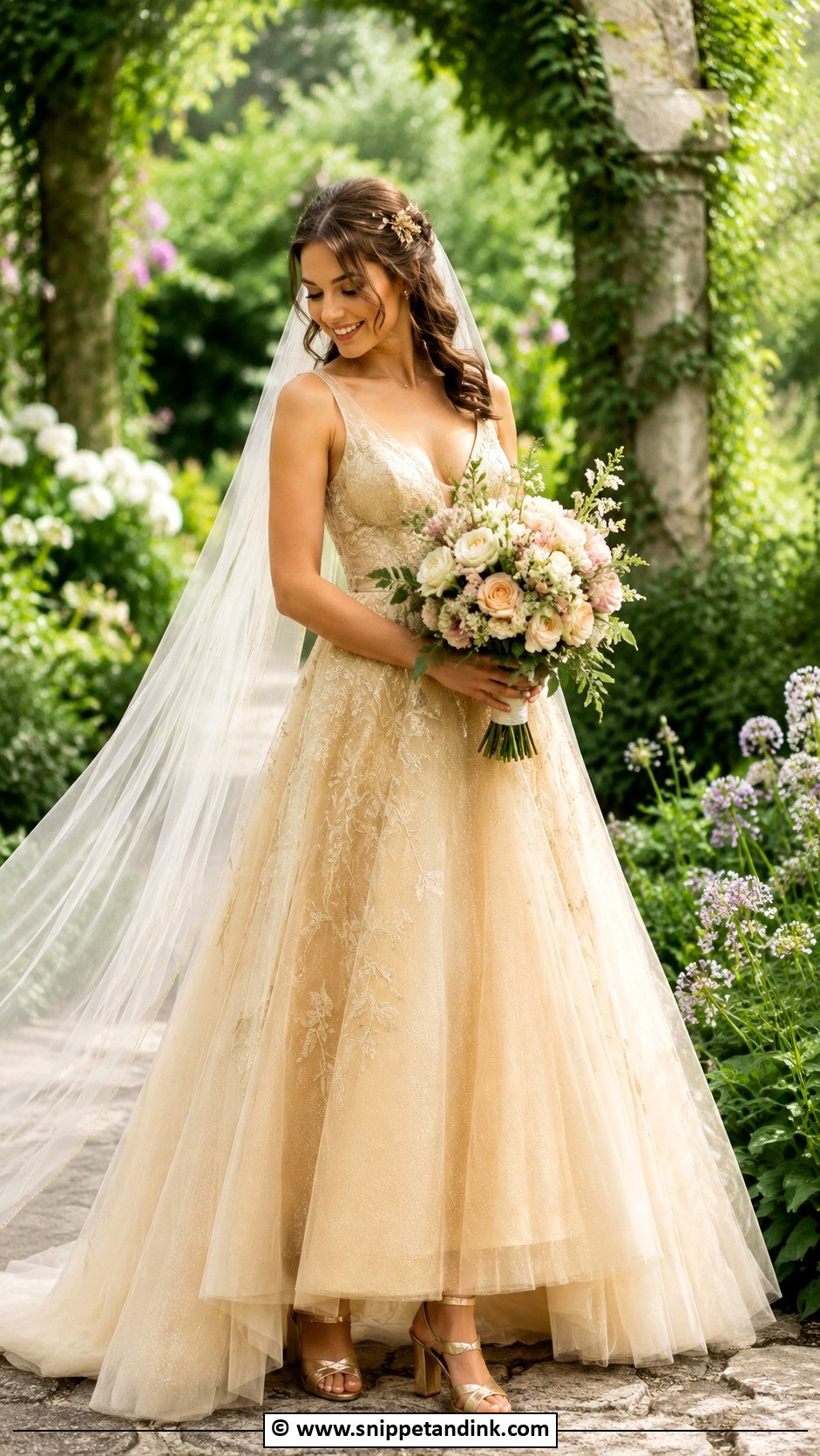 Gold Wedding Dress For Garden Wedding - Snippet and Ink - 30 Gold Wedding Dress Ideas