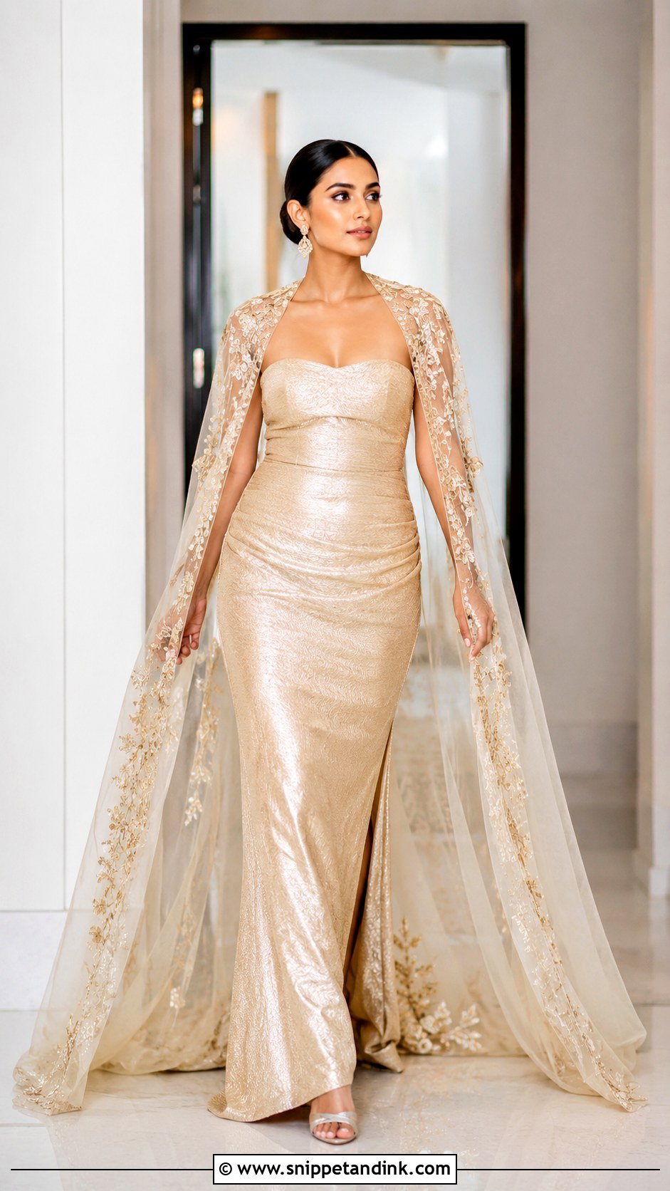 Gold Wedding Dress With Cape - Snippet and Ink - 25 Golden Wedding Dress Ideas