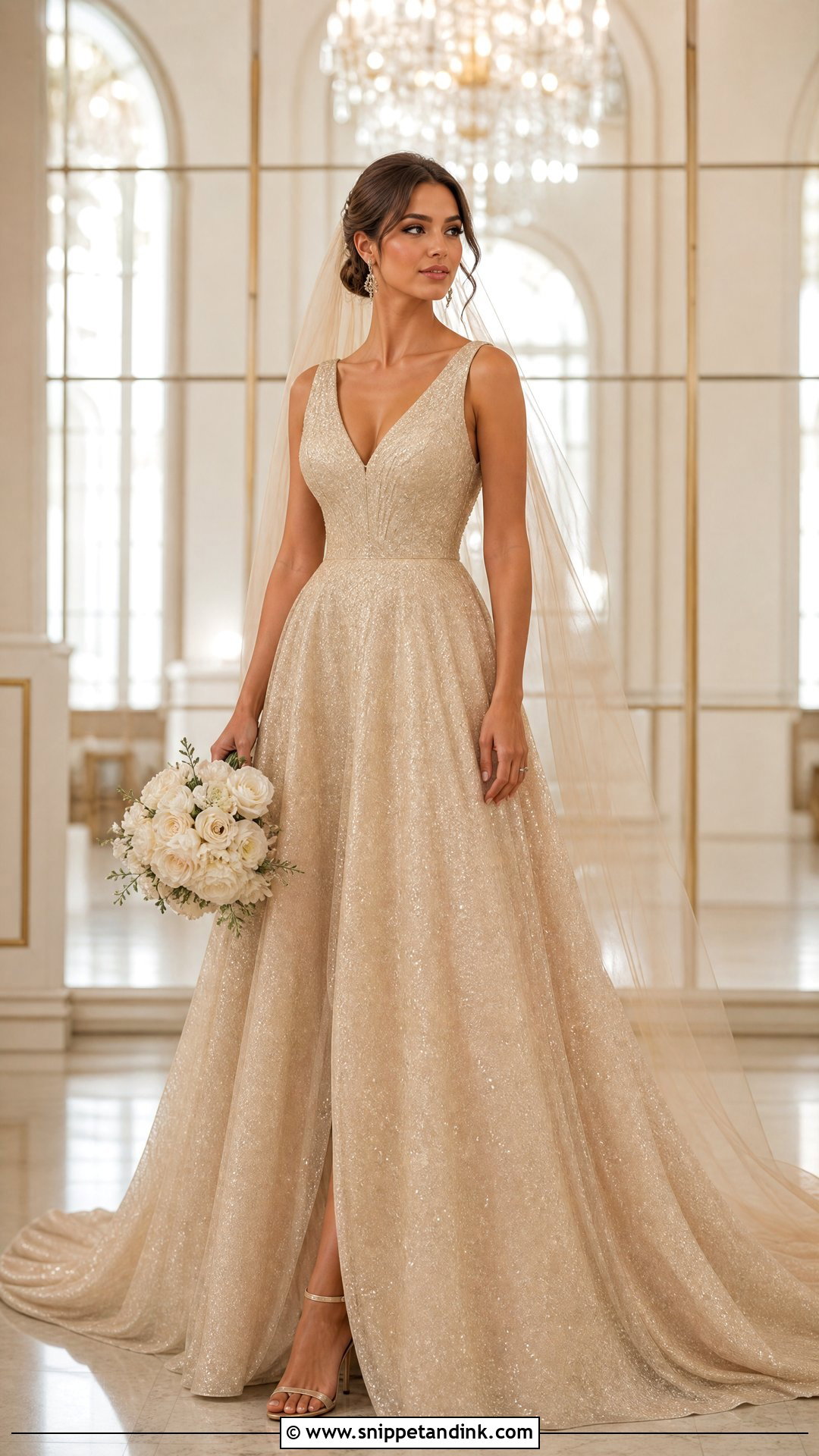 Gold Wedding Dress With Crystal Jewelry - Snippet and Ink - 20 Nontraditional Wedding Dress Color Ideas