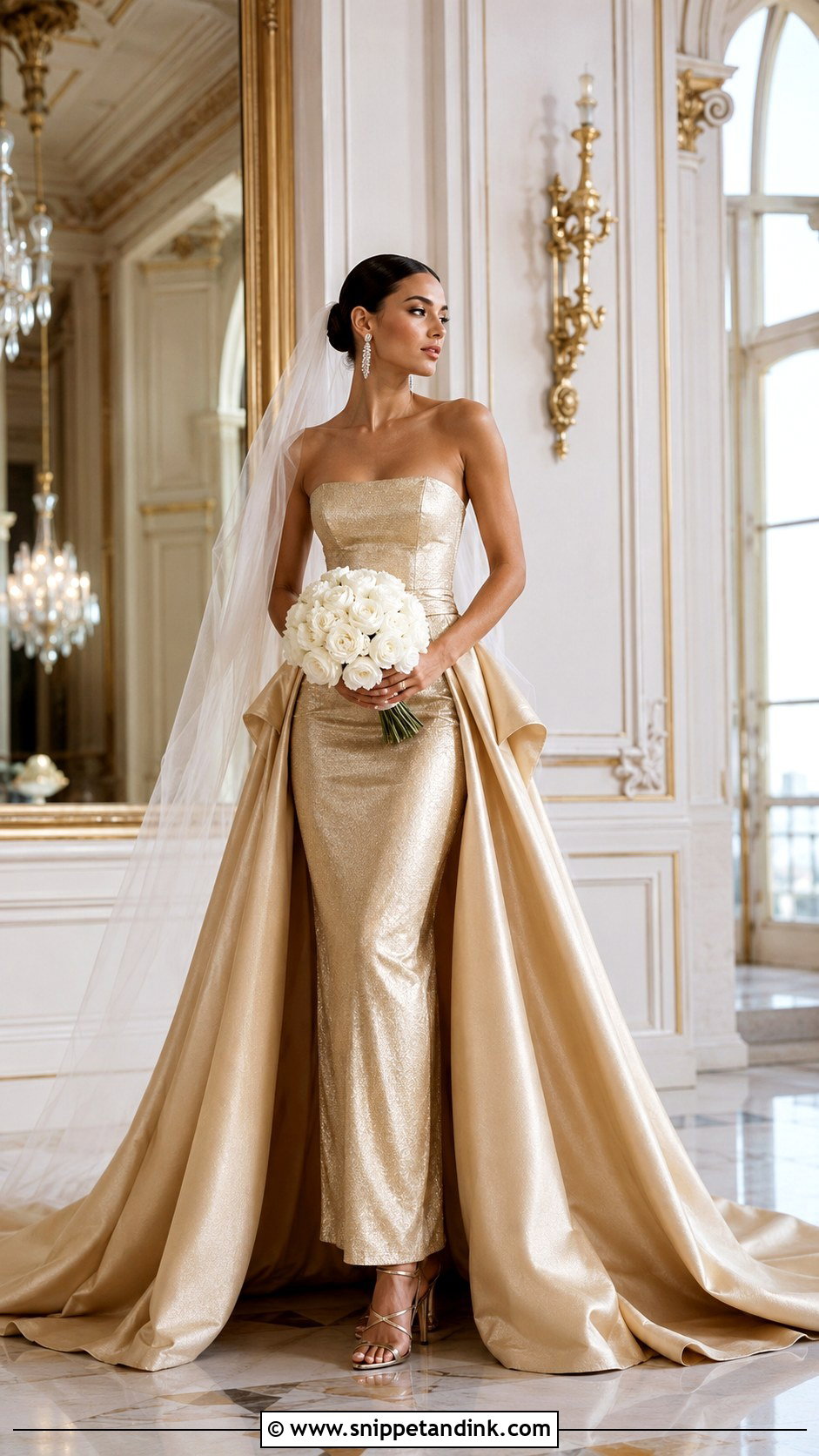 Gold Wedding Dress With Detachable Overskirt - Snippet and Ink - 20 Long Classy Gold Wedding Dress Ideas