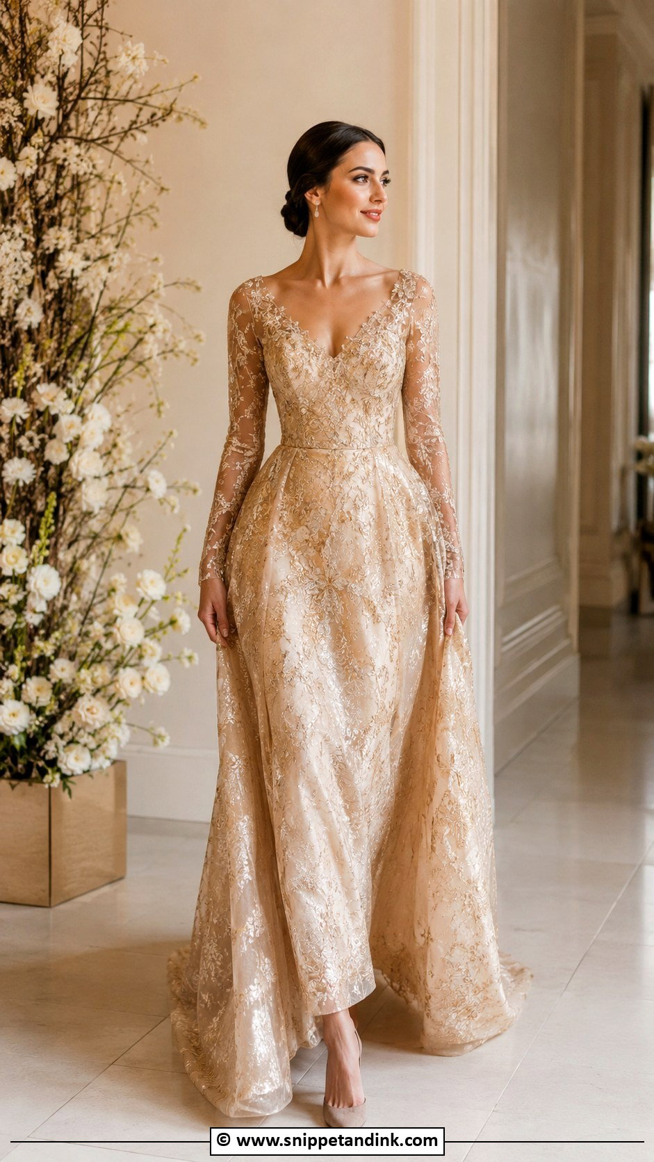Gold Wedding Dress With Sleeves - Snippet and Ink - 30 Gold Wedding Dress Ideas