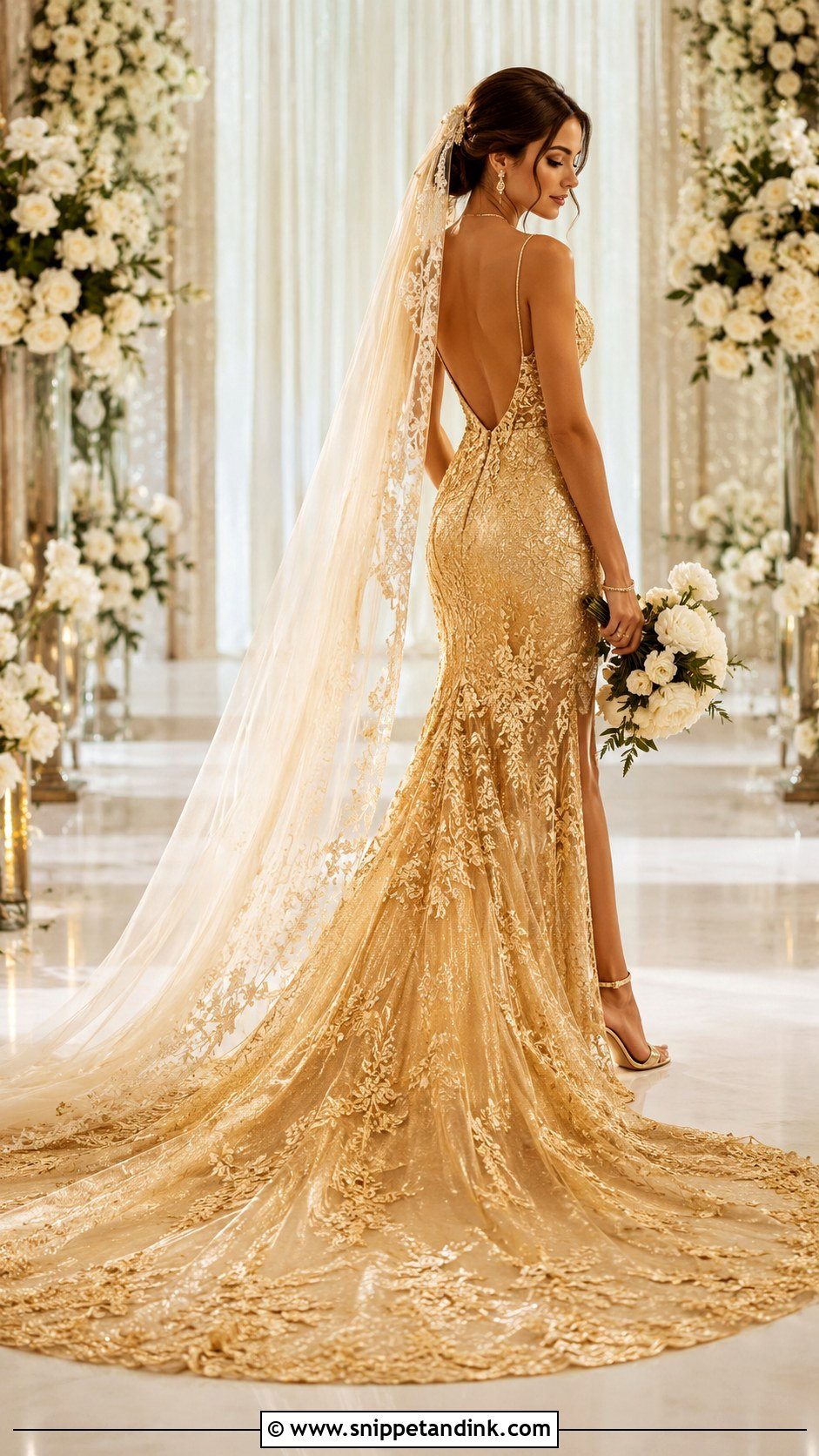 Gold Wedding Dress With Train - Snippet and Ink - 25 Golden Wedding Dress Ideas