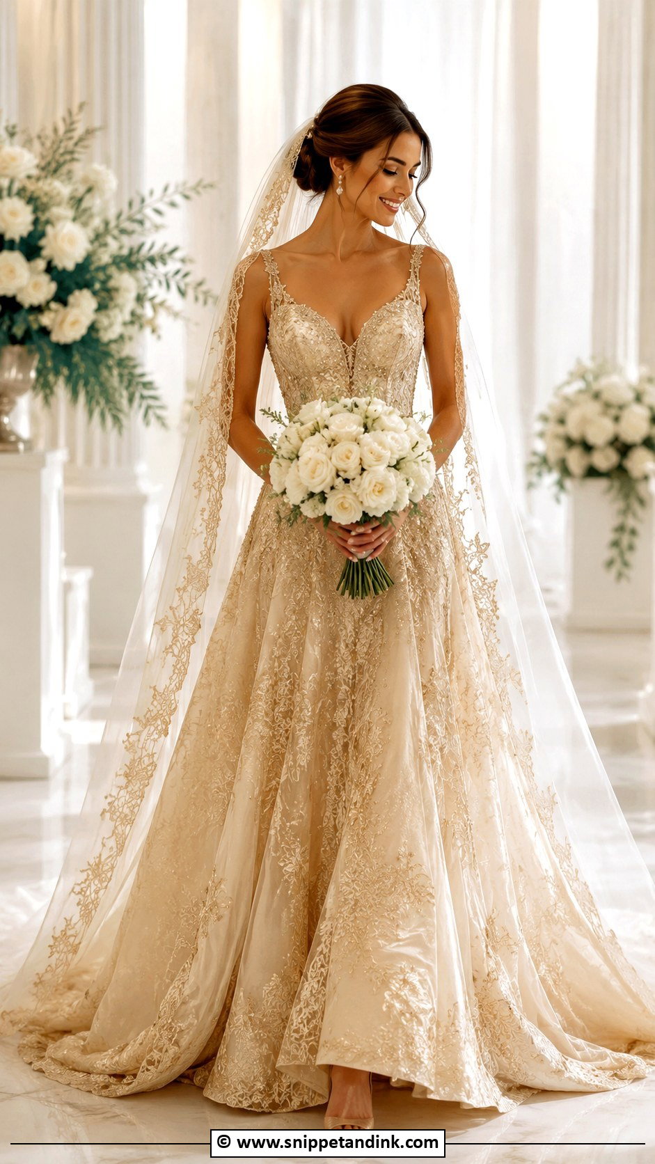 Gold Wedding Dress With Veil - Snippet and Ink - 30 Gold Wedding Dress Ideas