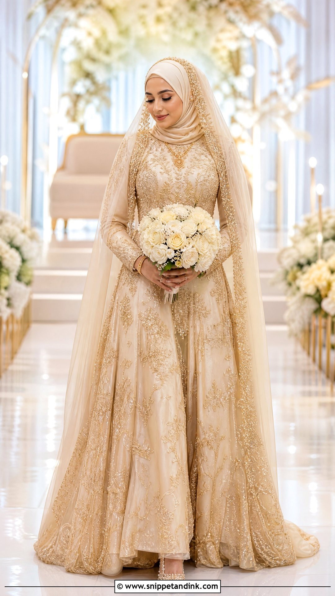 Gold Wedding Gown Hijab - Snippet and Ink - 25 Wedding Gown Hijab Ideas