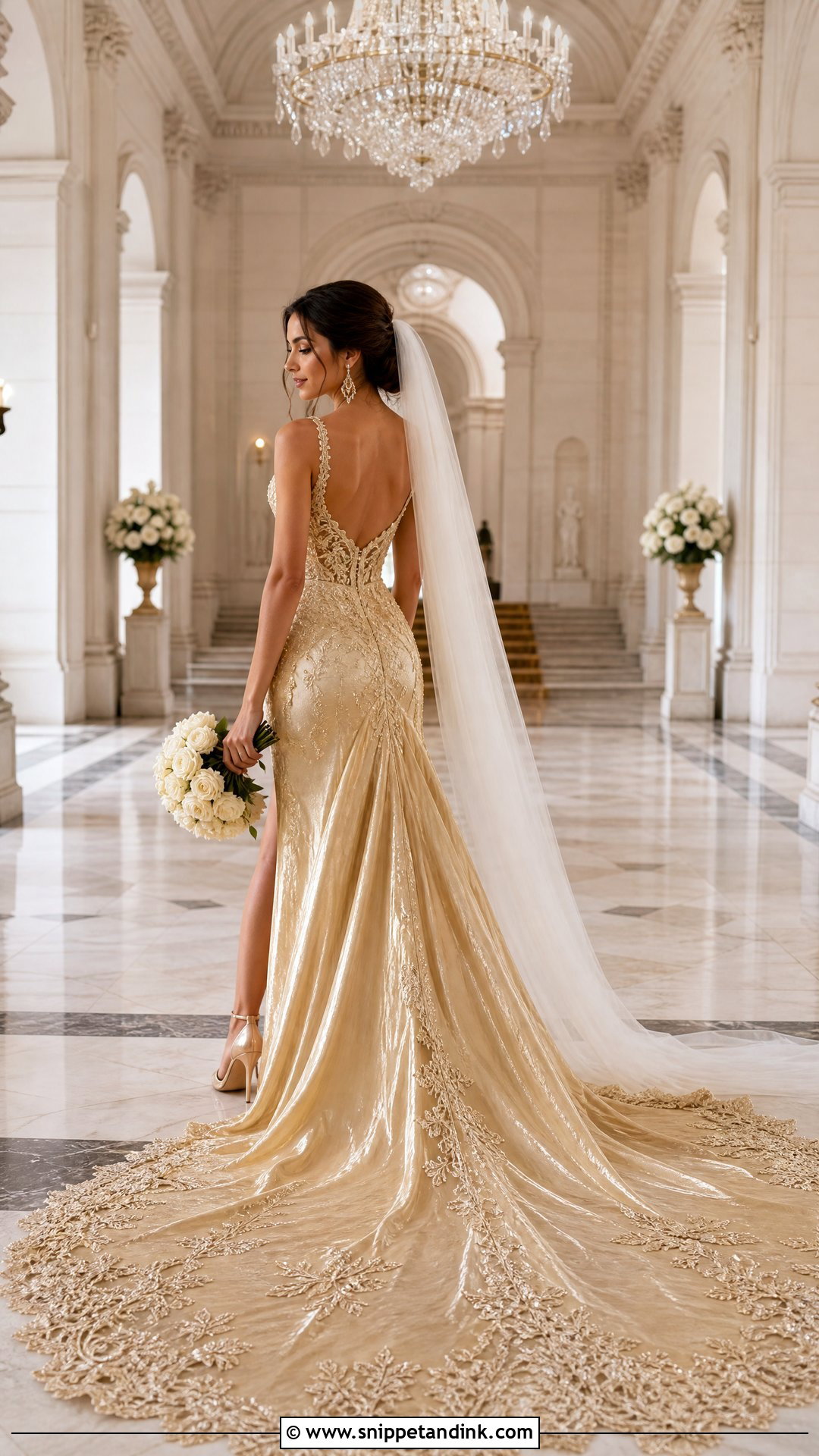 Gold Wedding Gown With Cathedral Train - Snippet and Ink - 25 Gold Wedding Gowns