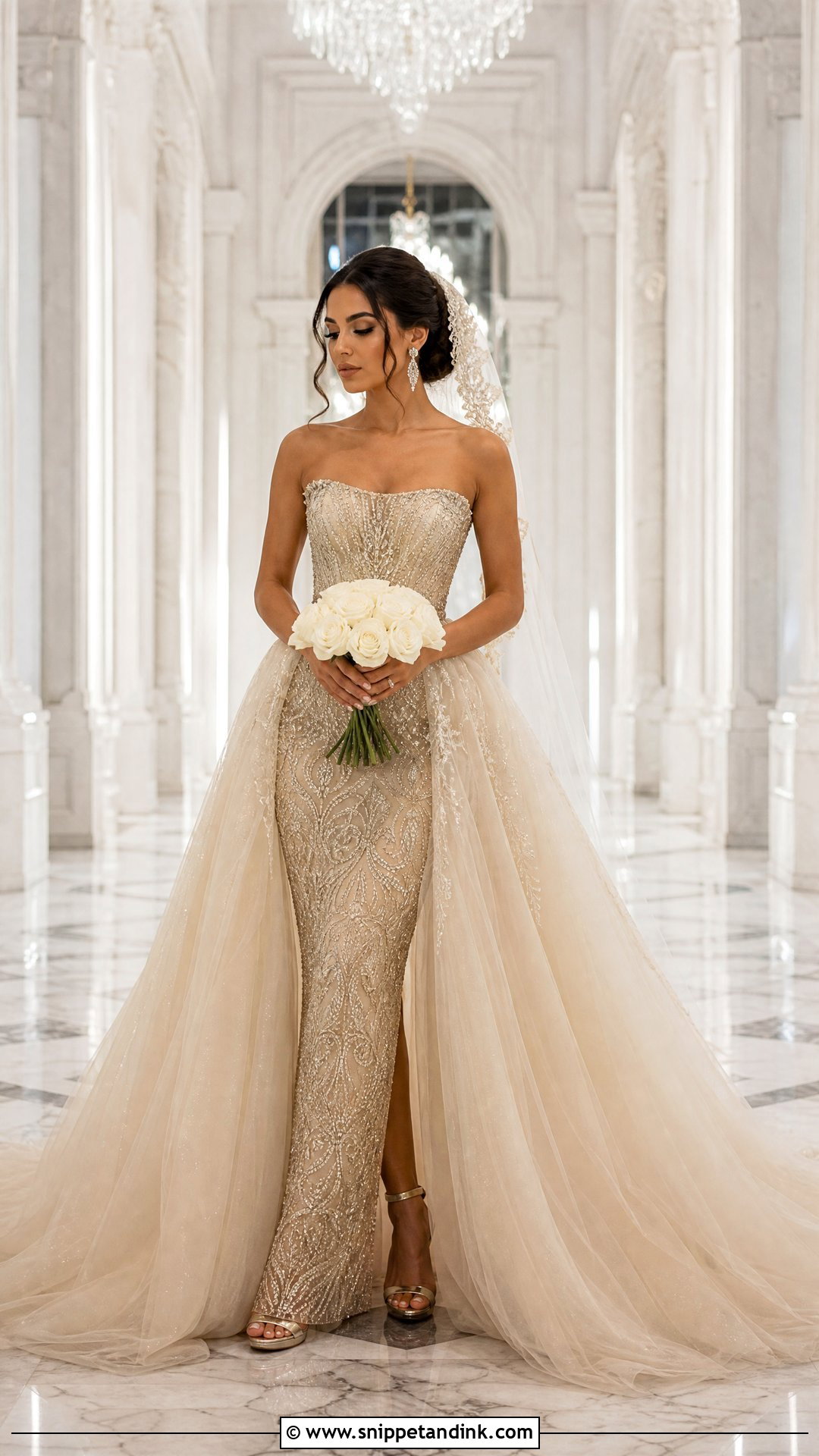 Gold Wedding Gown With Detachable Overskirt - Snippet and Ink - 25 Gold Wedding Gowns