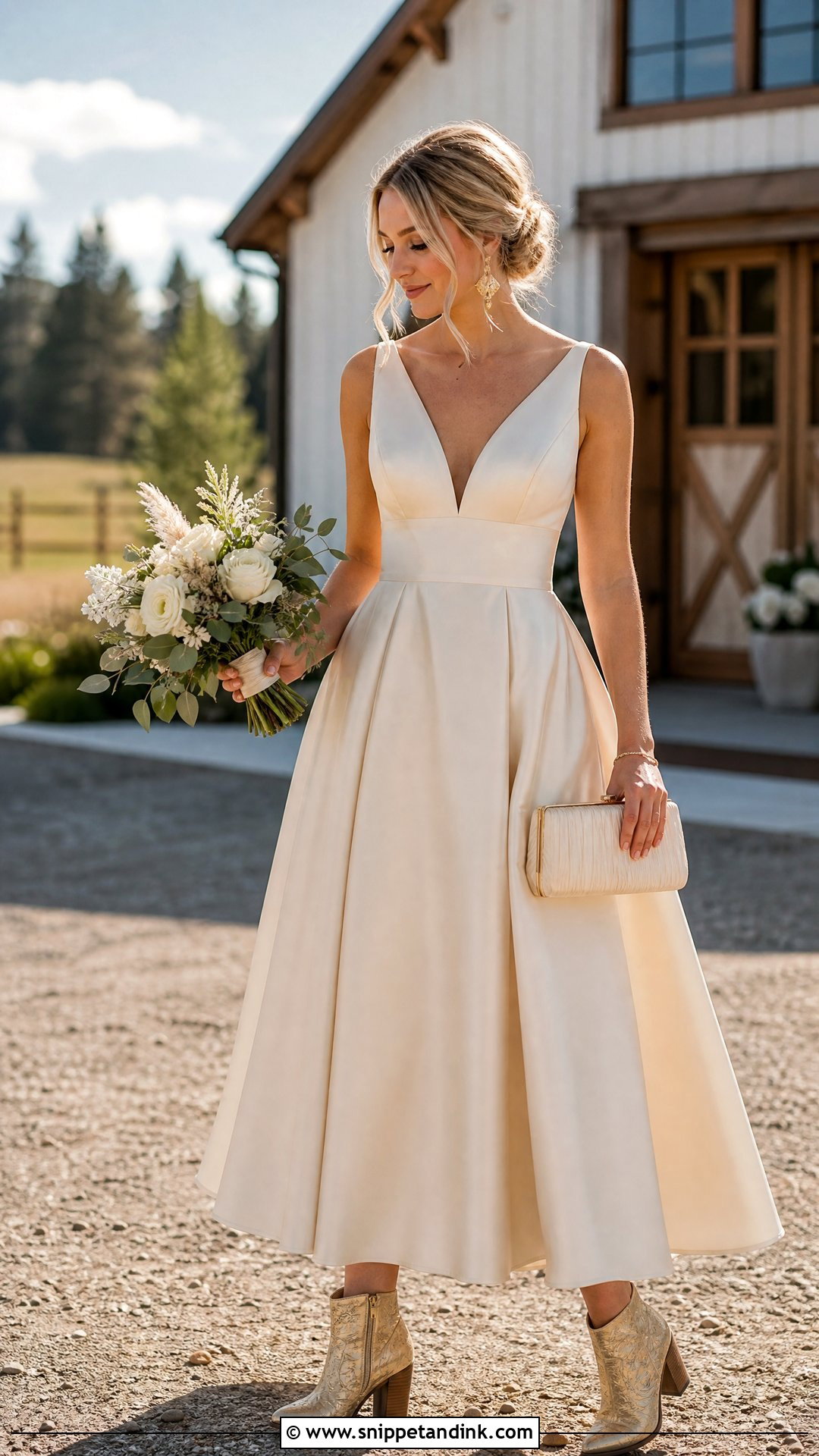 Gold Western Heels With Champagne Wedding Dress - Snippet and Ink - 20 Western Wedding Heels Ideas