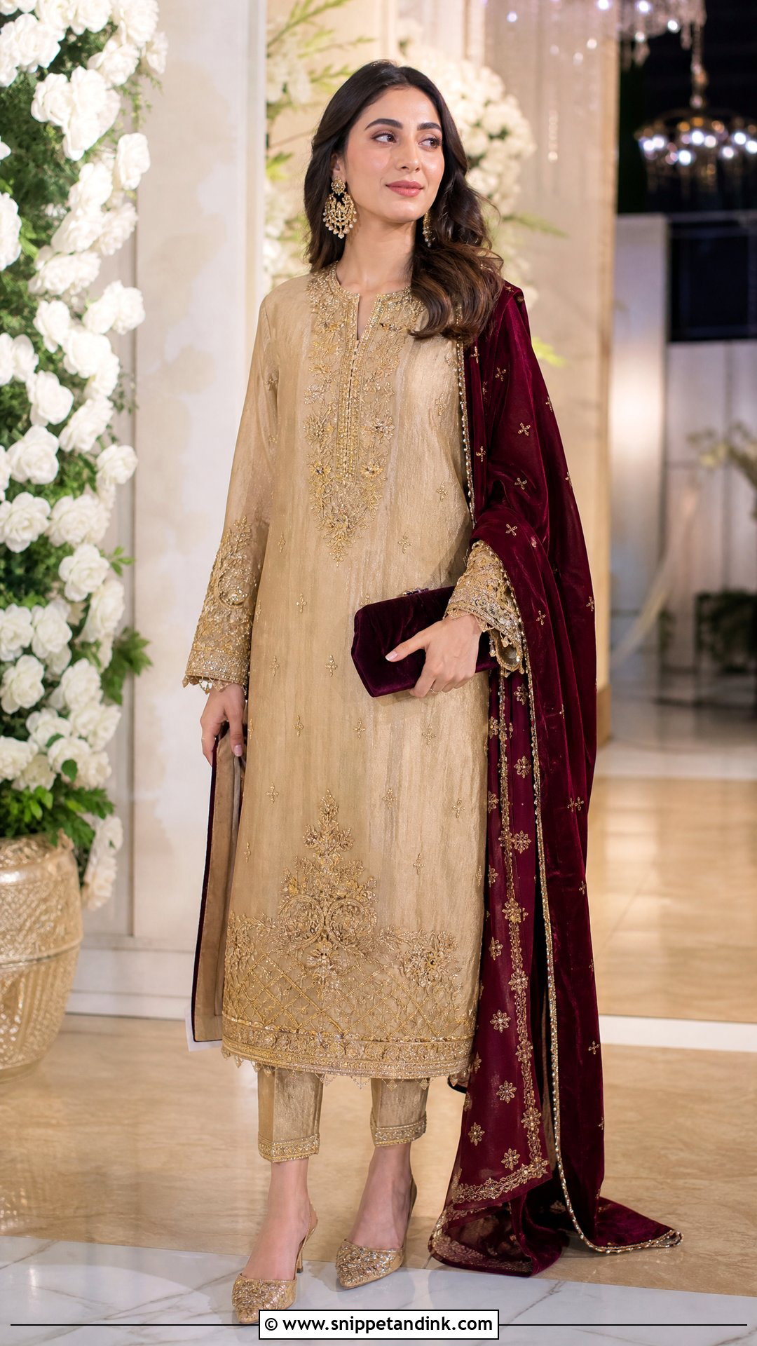 Gold Zardozi Straight Shalwar - Snippet and Ink - 20 Wedding Shalwar Design for Women Ideas