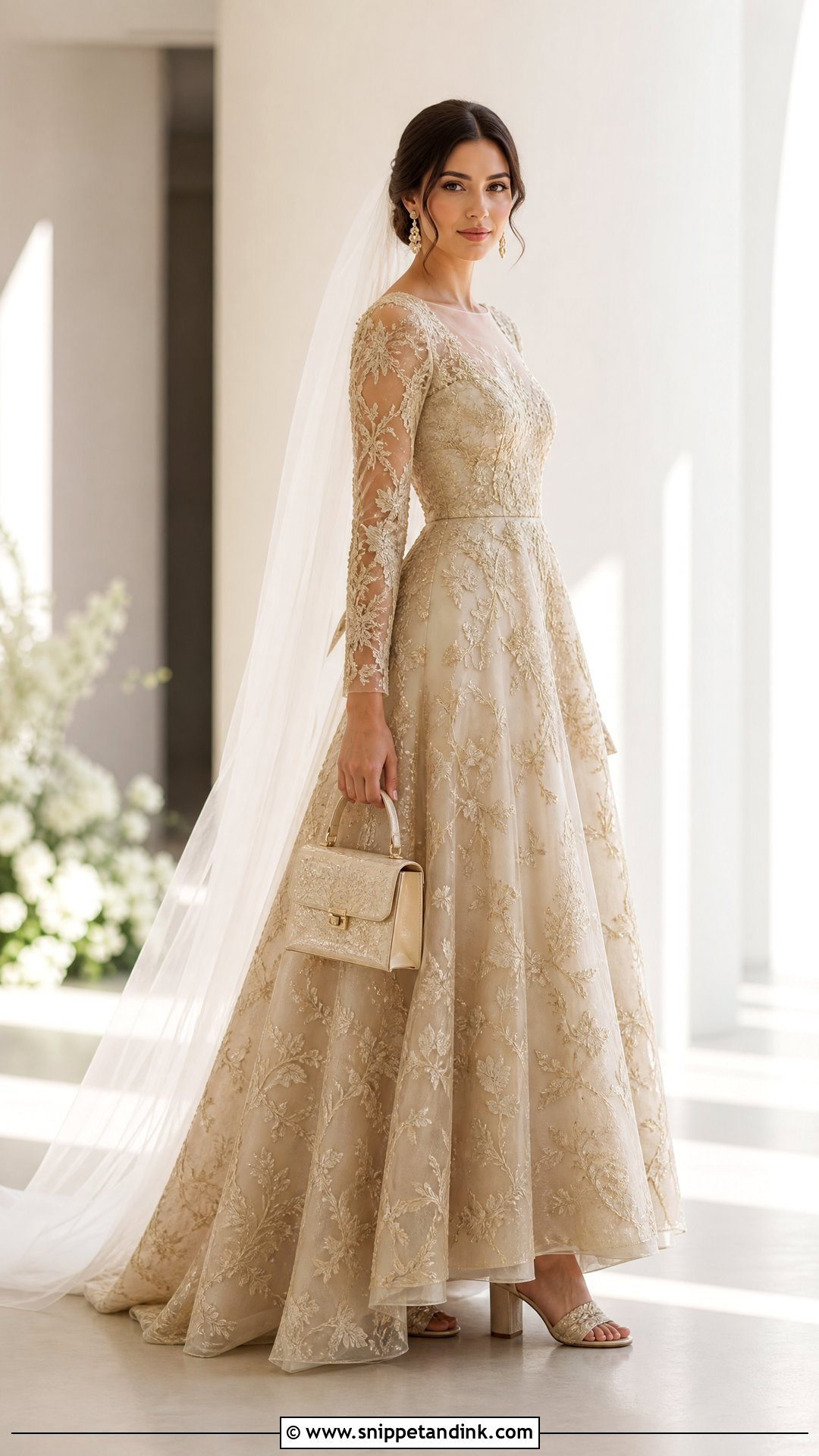 Golden A Line Bridal Dress - Snippet and Ink - 25 Golden Bridal Dress Ideas