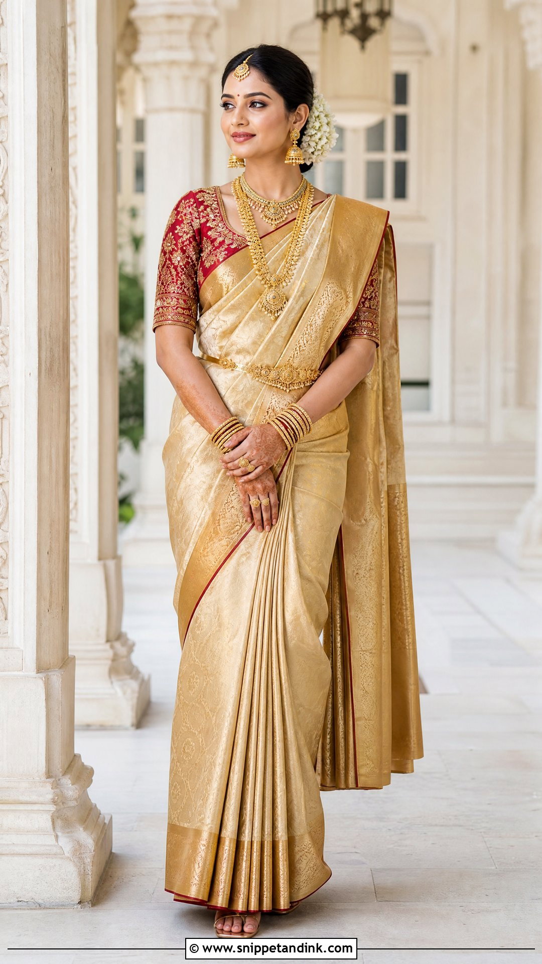 Golden Banarasi Bridal Saree - Snippet and Ink - 25 Golden Bridal Dress Ideas