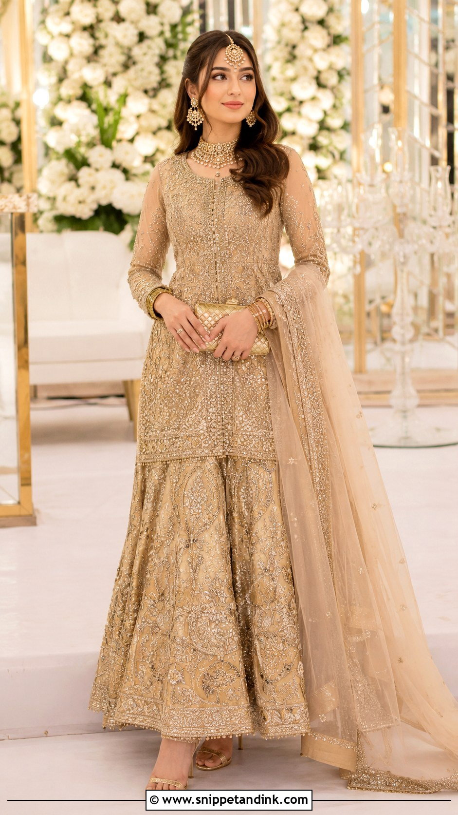 Golden Beige Nikah Lehenga Dress - Snippet and Ink - 25 Nikah Dress Pakistani Brides Ideas