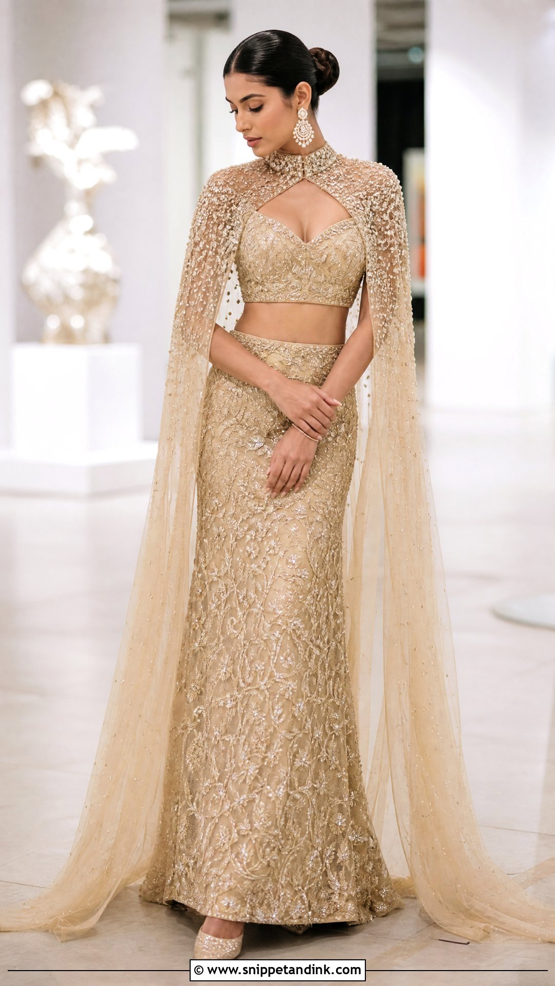 Golden Cape Bridal Lehenga - Snippet and Ink - 25 Golden Bridal Dress Ideas