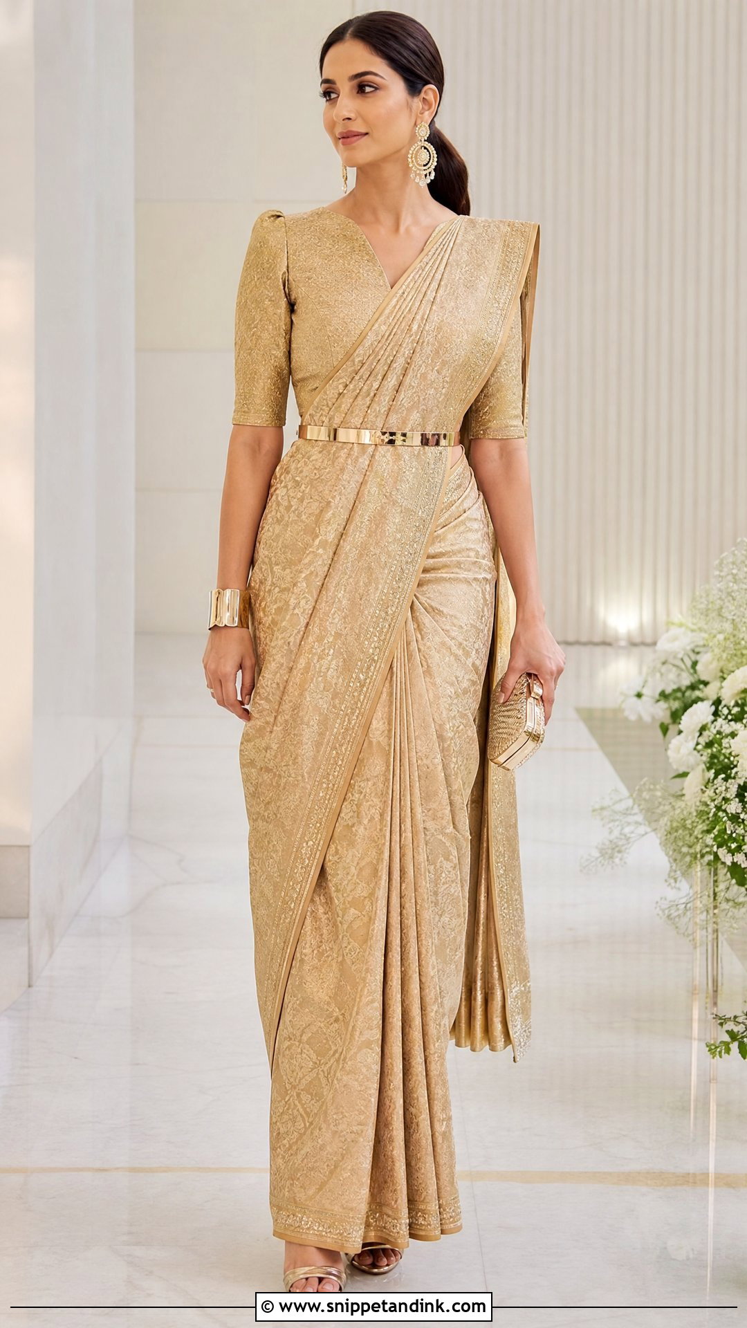Golden Draped Bridal Saree - Snippet and Ink - 25 Golden Bridal Dress Ideas