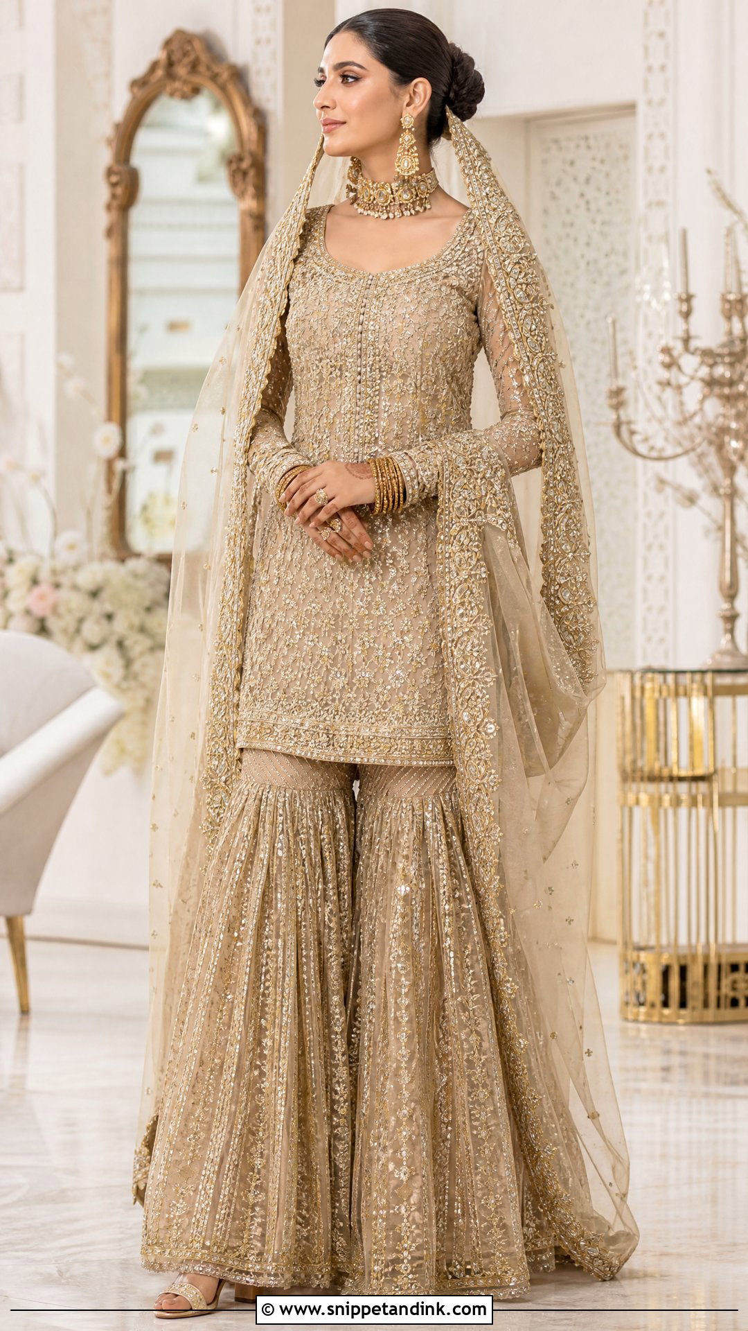 Golden Embroidered Bridal Sharara - Snippet and Ink - 25 Golden Bridal Dress Ideas