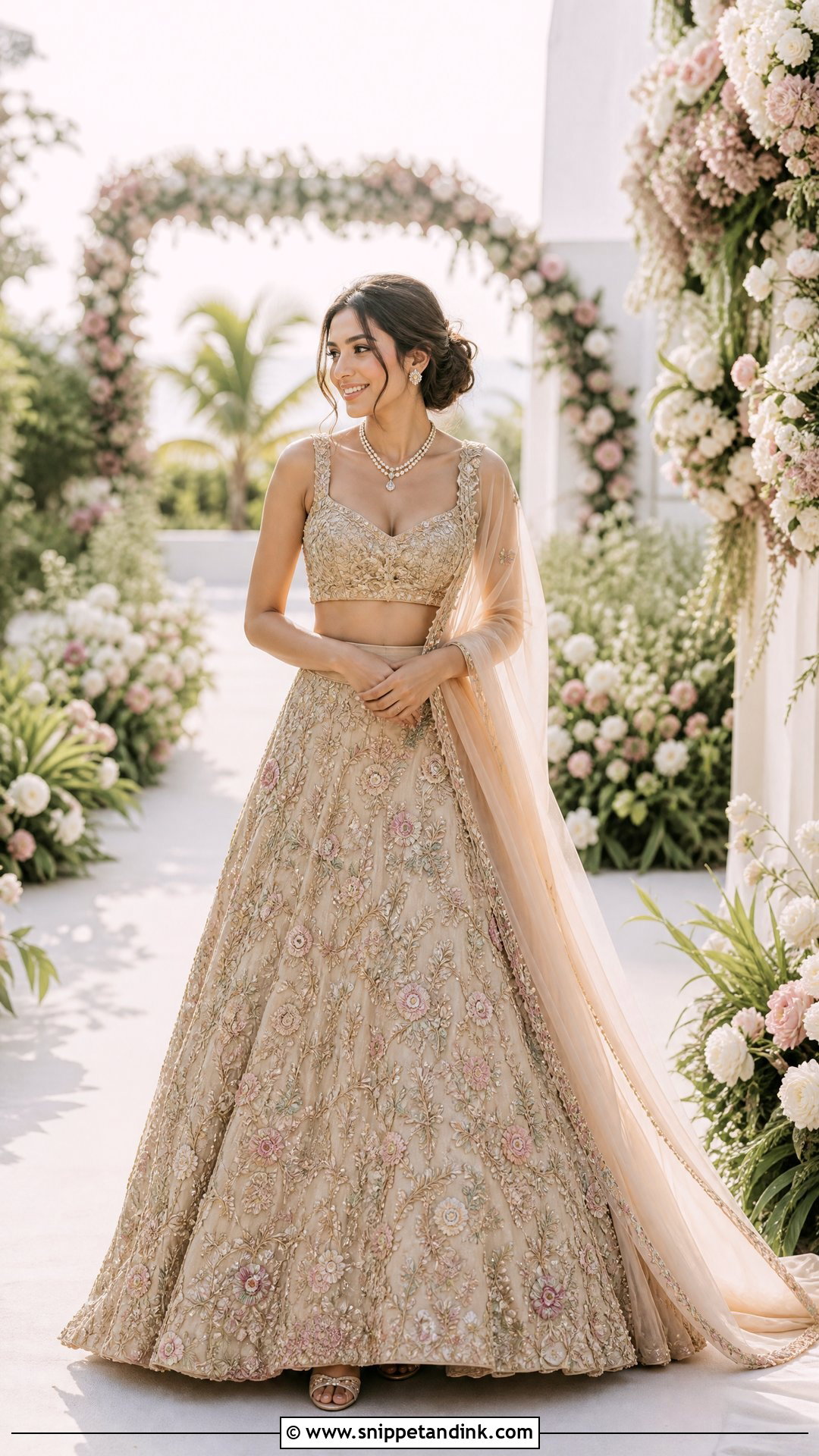 Golden Floral Bridal Lehenga - Snippet and Ink - 25 Golden Bridal Dress Ideas