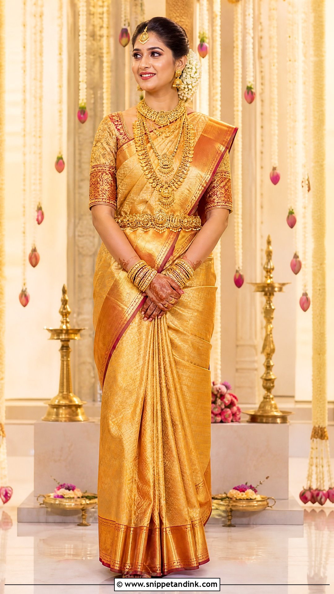 Golden Kanjeevaram Bridal Saree - Snippet and Ink - 25 Golden Bridal Dress Ideas