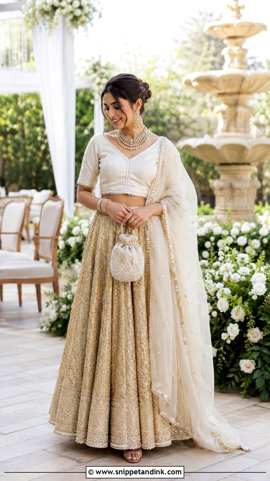 Golden Lengha With Ivory Blouse - Snippet and Ink - 20 Golden Lengha Combination Ideas