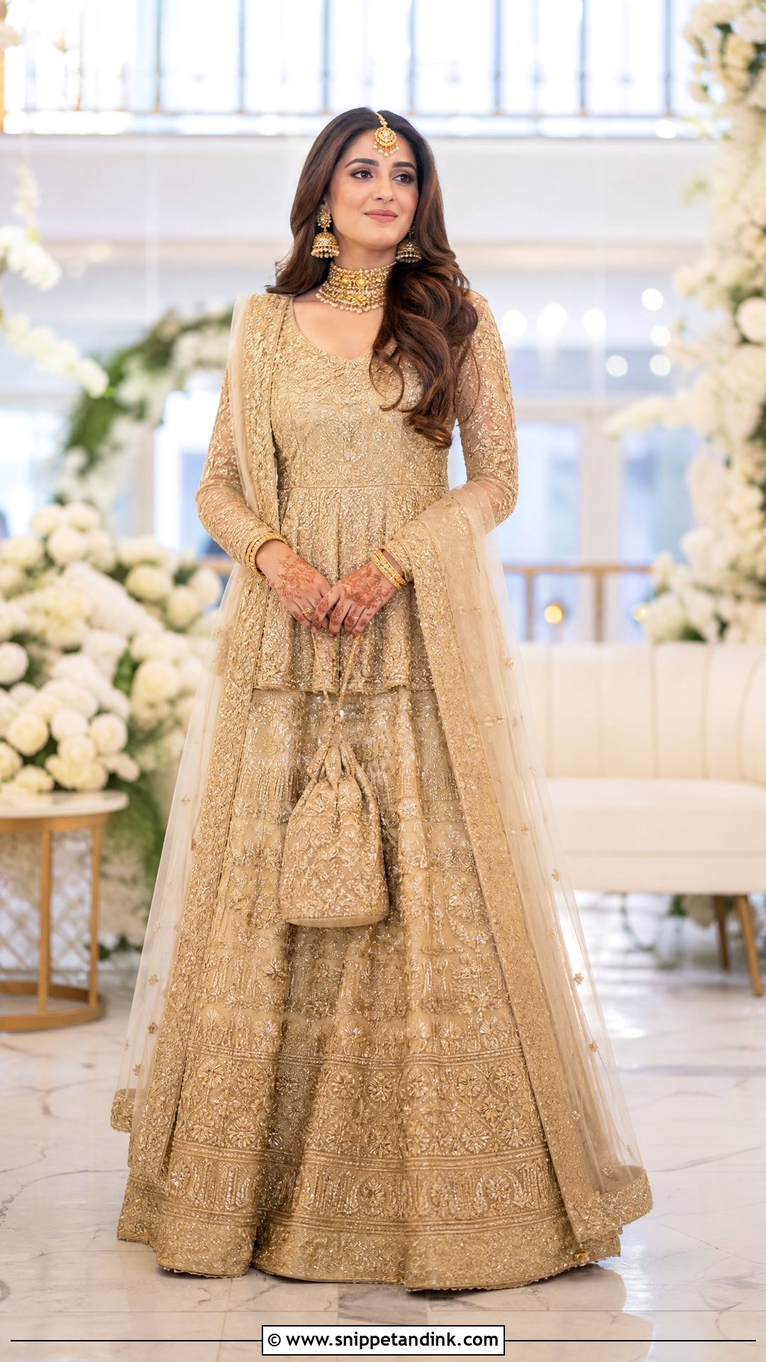 Golden Peplum Bridal Lehenga - Snippet and Ink - 25 Golden Bridal Dress Ideas