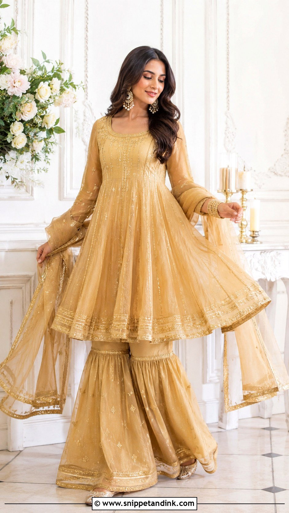 Golden Sharara With Anarkali Kurta - Snippet and Ink - 25 Golden Sharara Ideas
