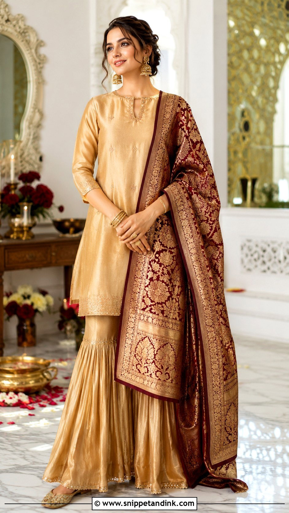 Golden Sharara With Banarasi Dupatta - Snippet and Ink - 25 Golden Sharara Ideas