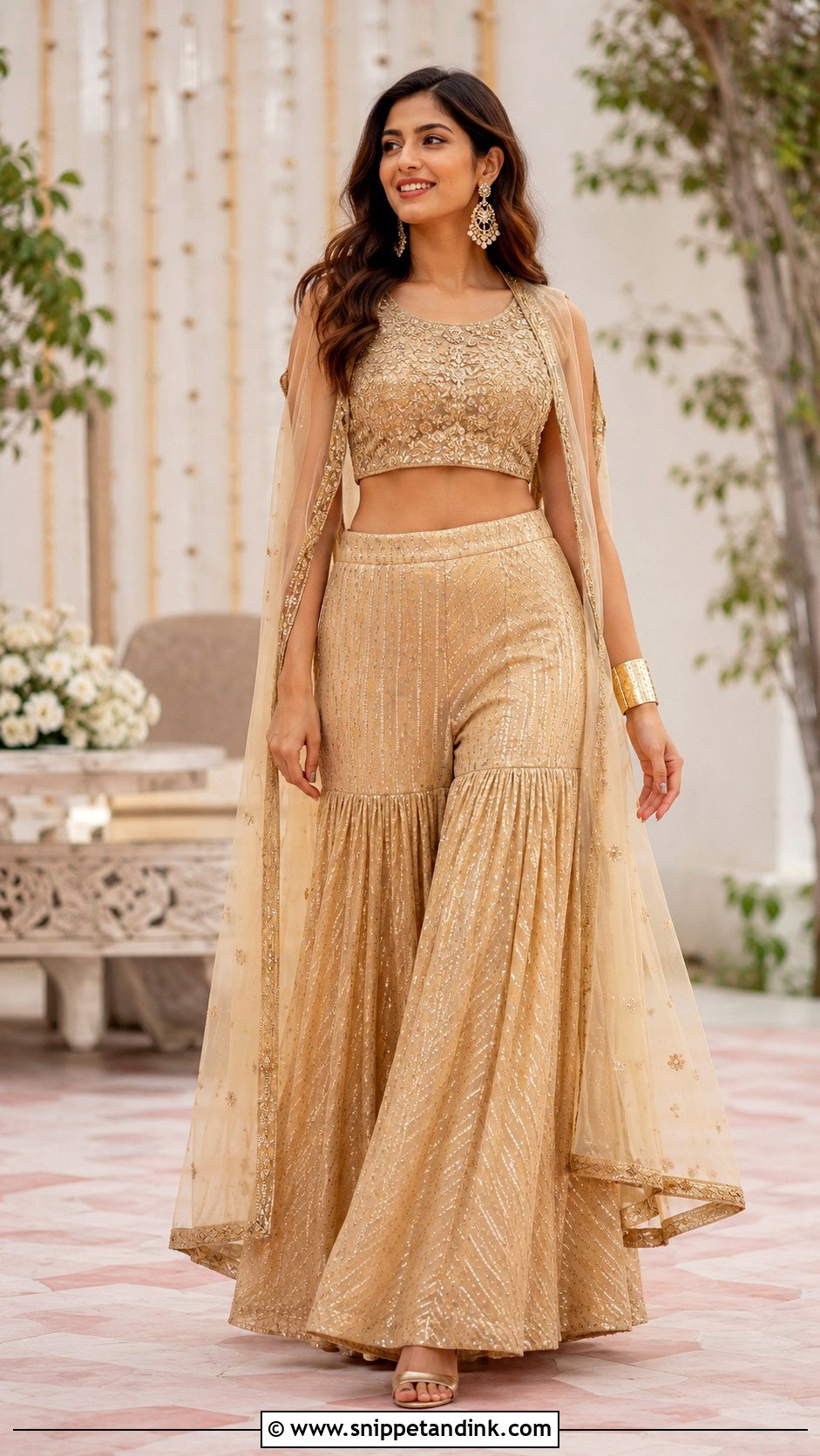 Golden Sharara With Crop Top - Snippet and Ink - 25 Golden Sharara Ideas