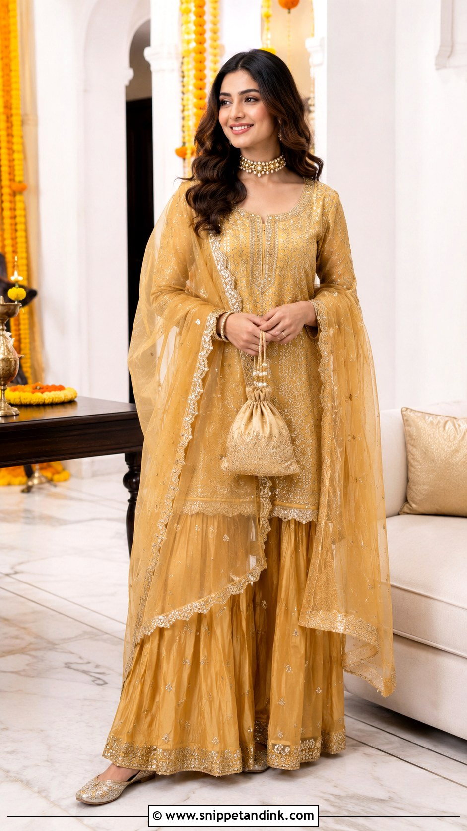Golden Sharara With Dupatta - Snippet and Ink - 25 Golden Sharara Ideas