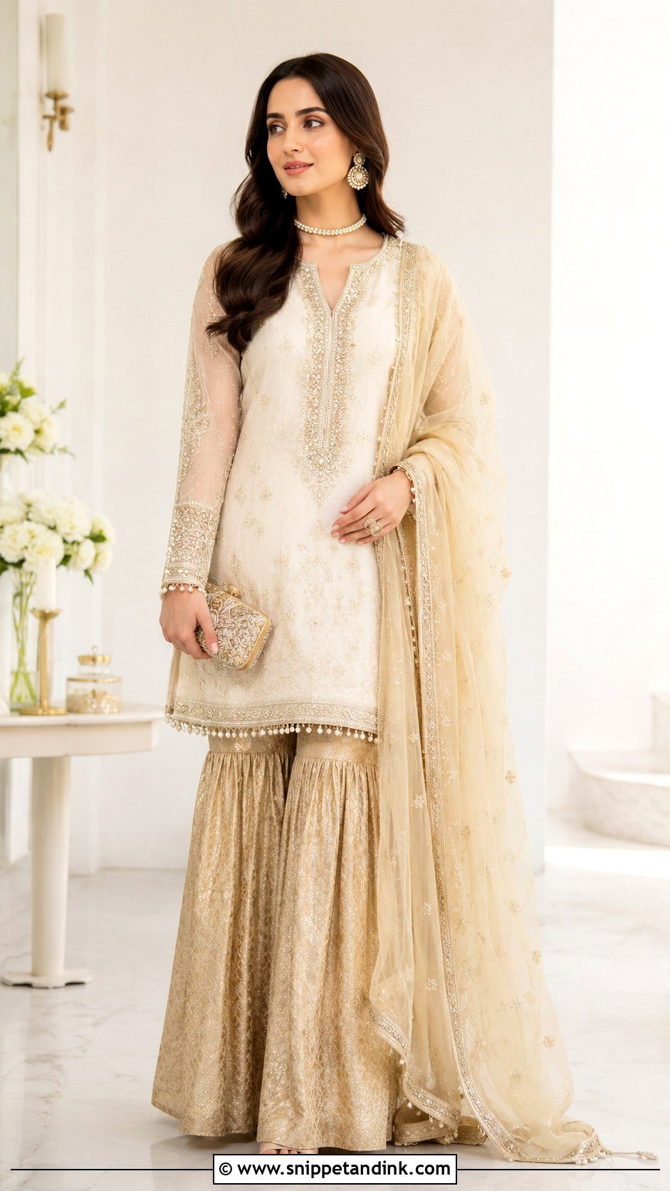 Golden Sharara With Ivory Kurta - Snippet and Ink - 25 Golden Sharara Ideas