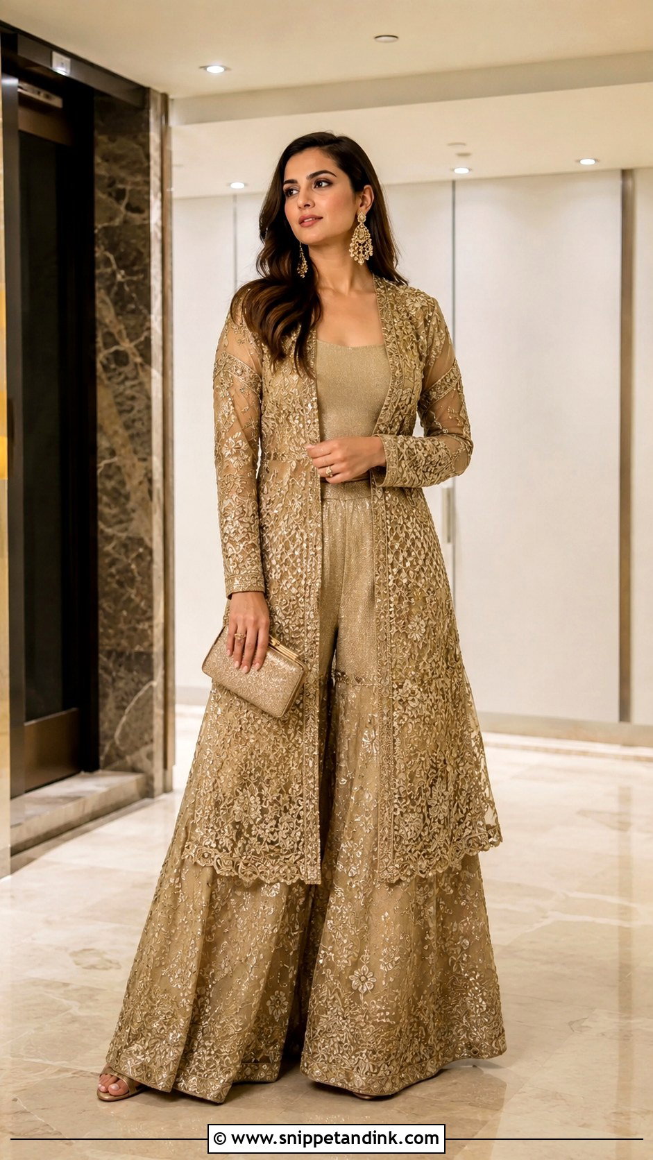 Golden Sharara With Jacket - Snippet and Ink - 25 Golden Sharara Ideas