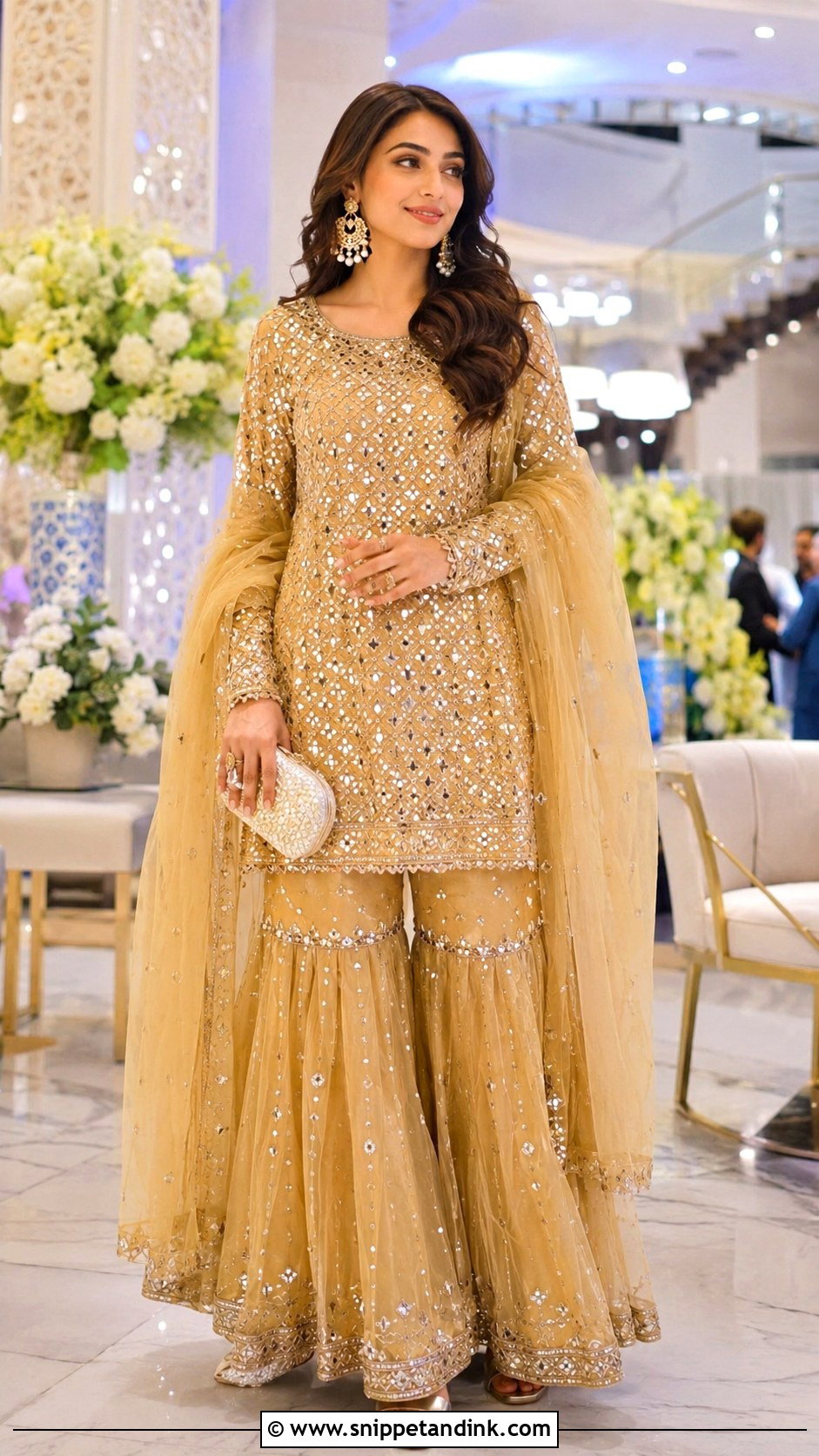 Golden Sharara With Mirror Work - Snippet and Ink - 25 Golden Sharara Ideas